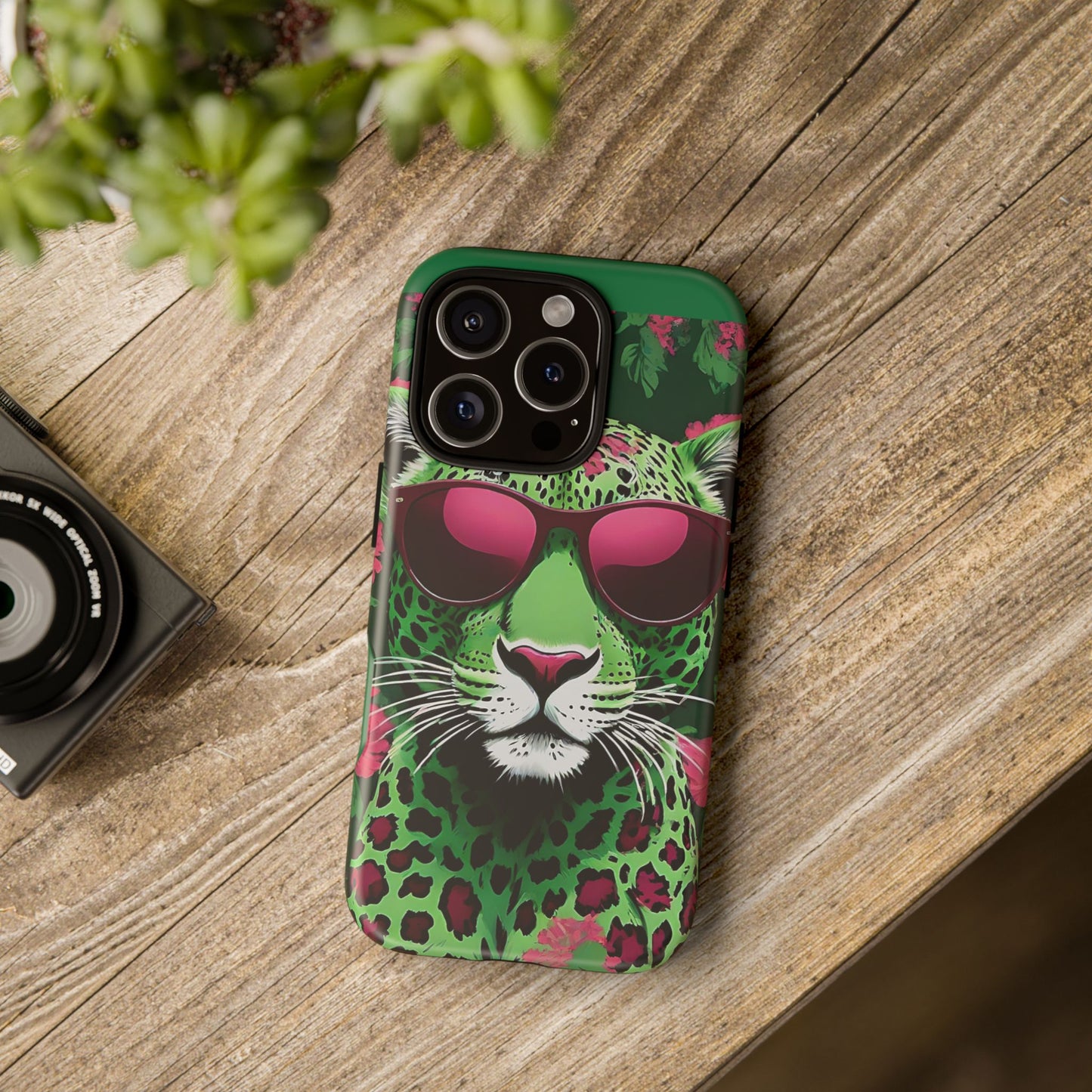 Phone Case - Lime Green & Burgundy Leopard In Sunglasses Design