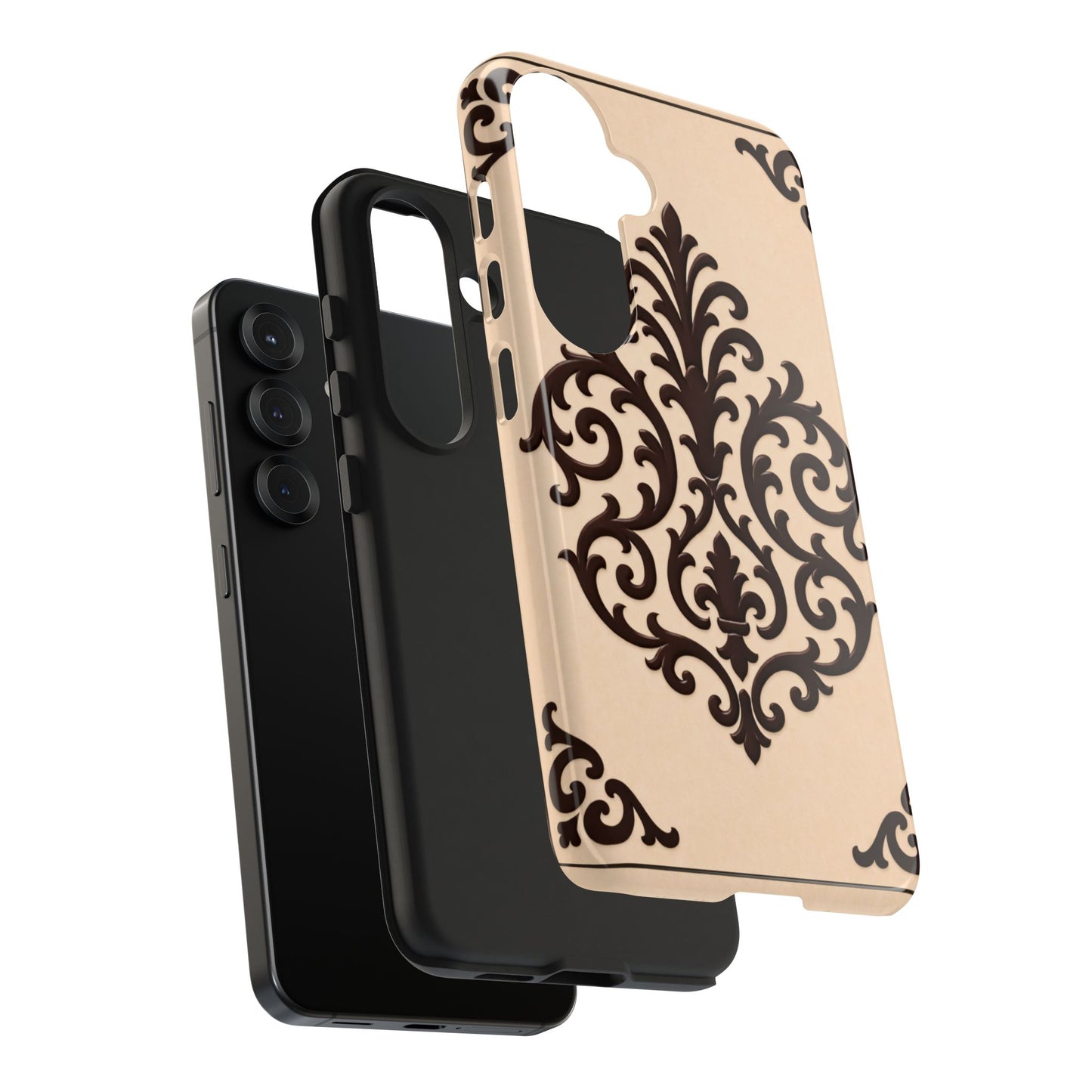 Almond-Beige & Brown Baroque Tough Phone Case — Elegant Beige & Brown Protective Cover