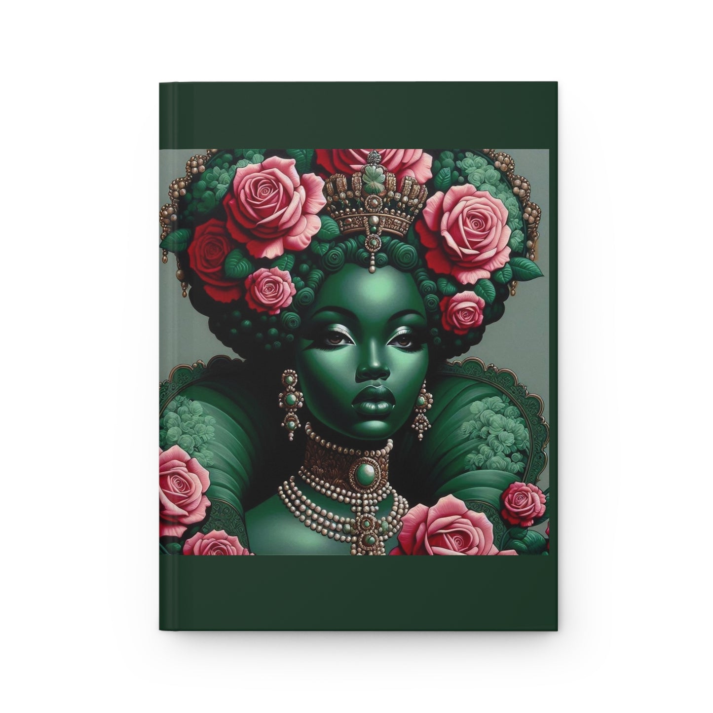 Elegant Floral Hardcover Journal - Stylish Writing Notebook - Green Lady With Roses Design