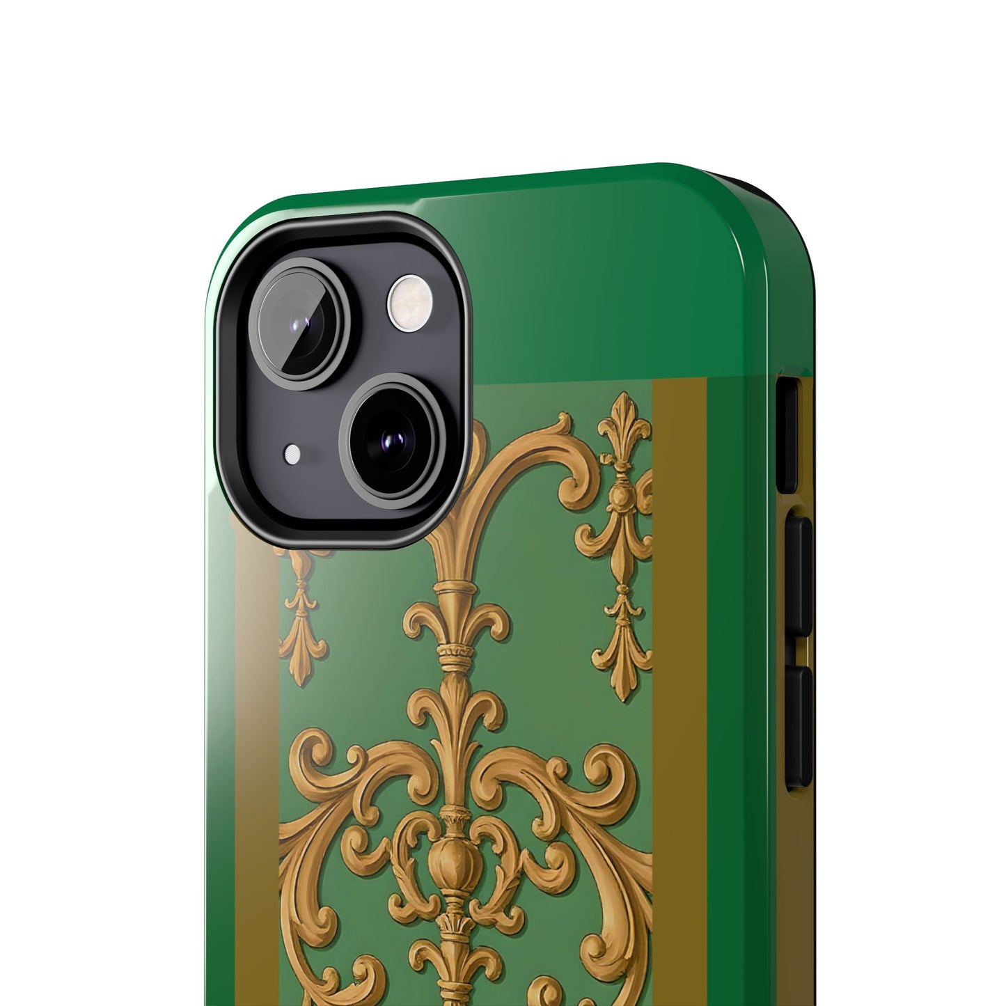 Elegant Floral Tough Phone Case, Durable Phone Cover, Gifts for Her, Stylish Protection, Chic Phone Accessory - Olive Green Striped Rococo