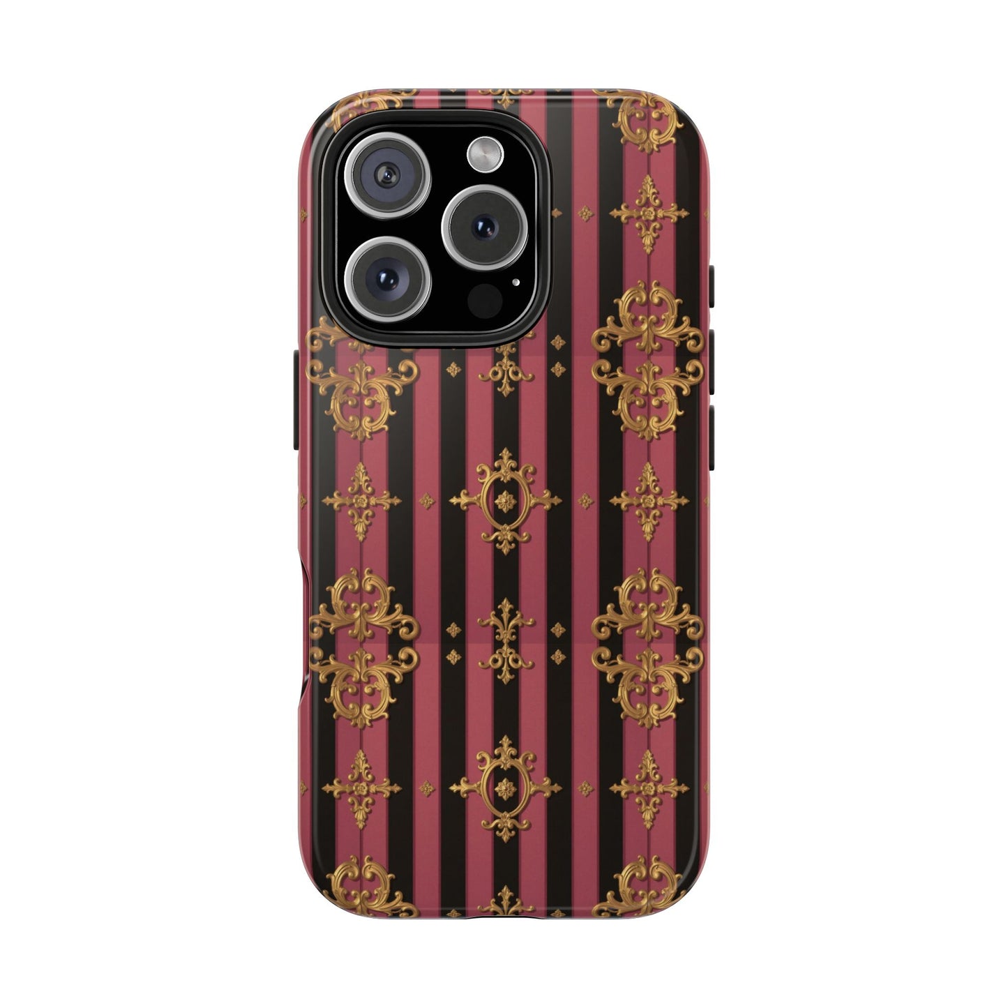 Elegant Black & Mauve Striped Gold Baroque Phone Case, Tough Phone Cases, Stylish Protective Cover, Unique Gift, Luxe Phone Accessories
