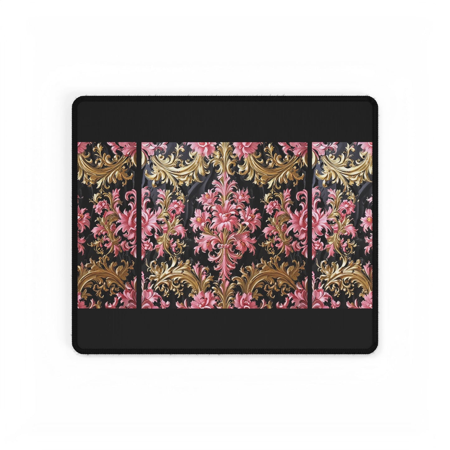 Elegant Floral Desk Mat, Office Decor, Home Office Accessories, Gift for Her, Desk Organizer - Black & Pink Oil Painting Style Rococo