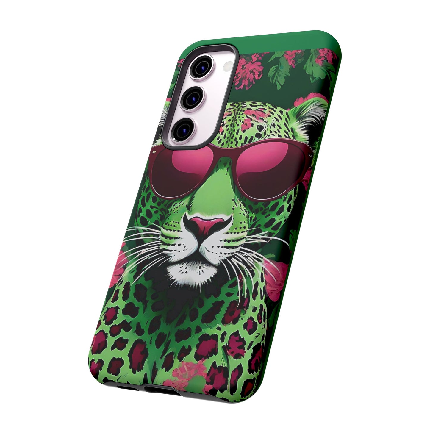 Phone Case - Lime Green & Burgundy Leopard In Sunglasses Design