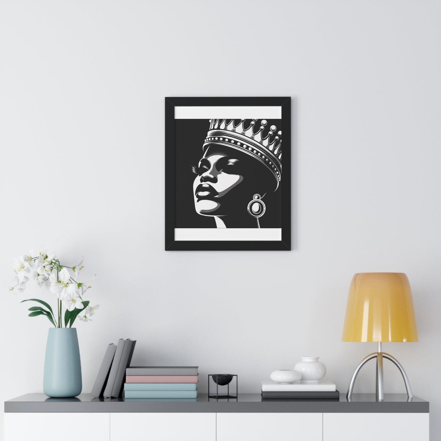 Elegant Crowned Queen Wall Art, Framed Vertical Poster, Home Decor, Modern Wall Art, Gift for Her, Inspirational Art