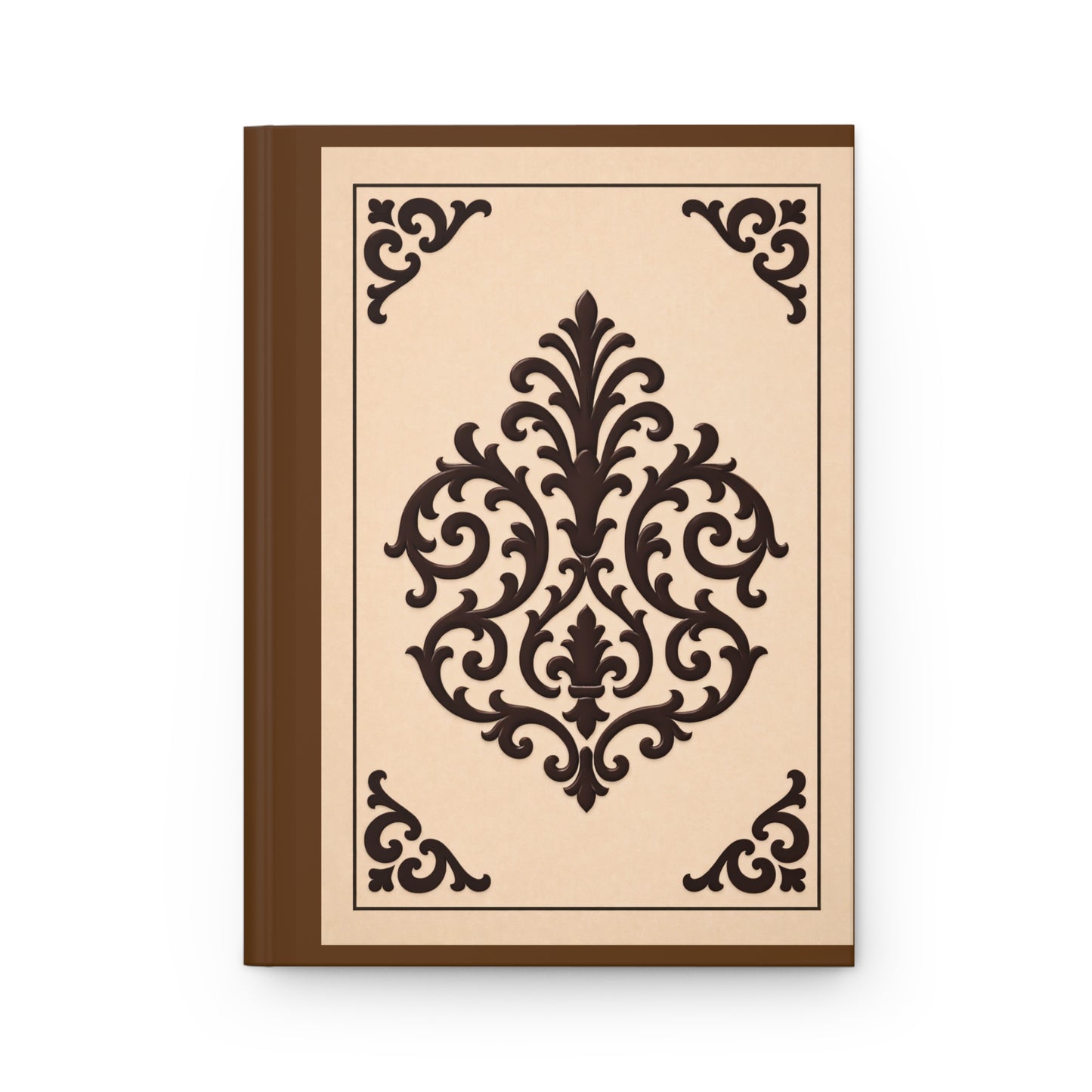 Almond-Beige & Brown Baroque Hardcover Journal — Classic Brown Notebook for Notes & Gift