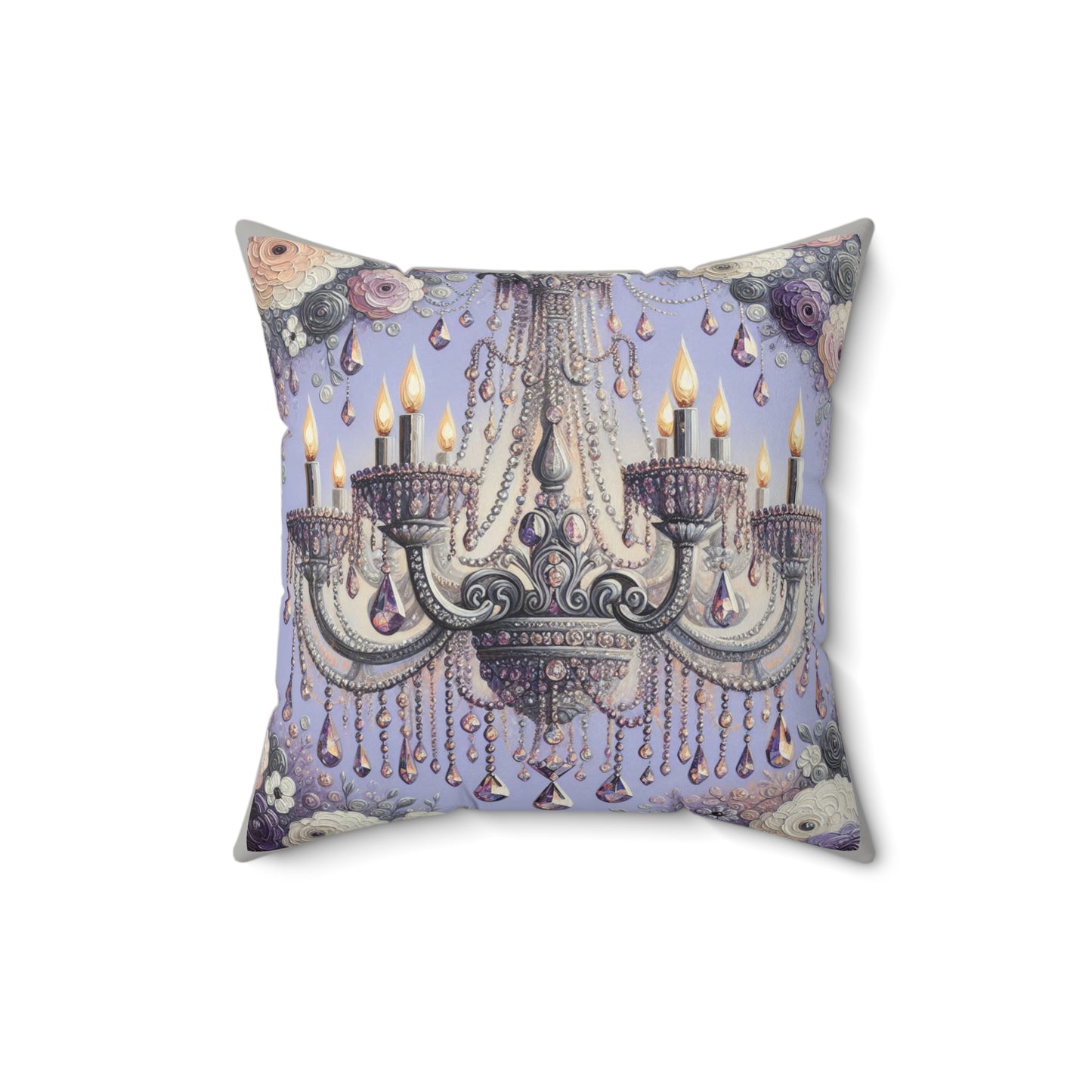 Chic Faux Suede Pillow with Elegant Chandelier Design | Decorative Throw Pillow, Home Decor Accent, Gift for Any Occasion - Lilac Jeweled Chandelier