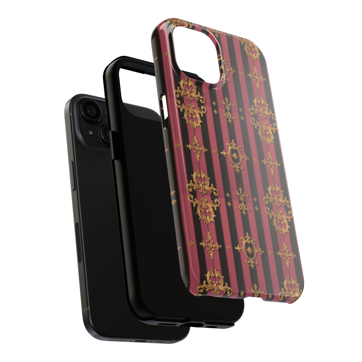 Elegant Black & Mauve Striped Gold Baroque Phone Case, Tough Phone Cases, Stylish Protective Cover, Unique Gift, Luxe Phone Accessories