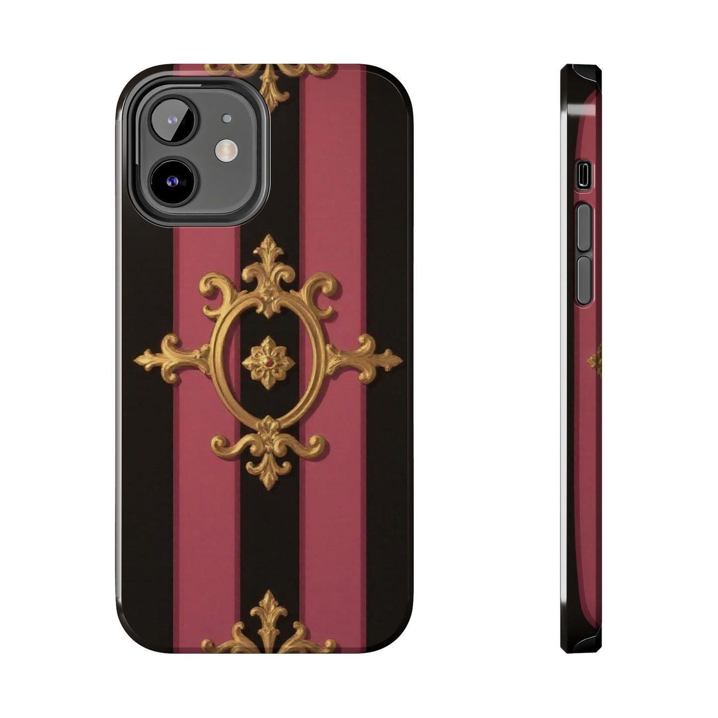 Elegant Black & Mauve Striped Gold Baroque Tough Phone Cases, Luxe Phone Covers, Fashionable Mobile Cases, Gift for Her, Holiday Phone Accessories