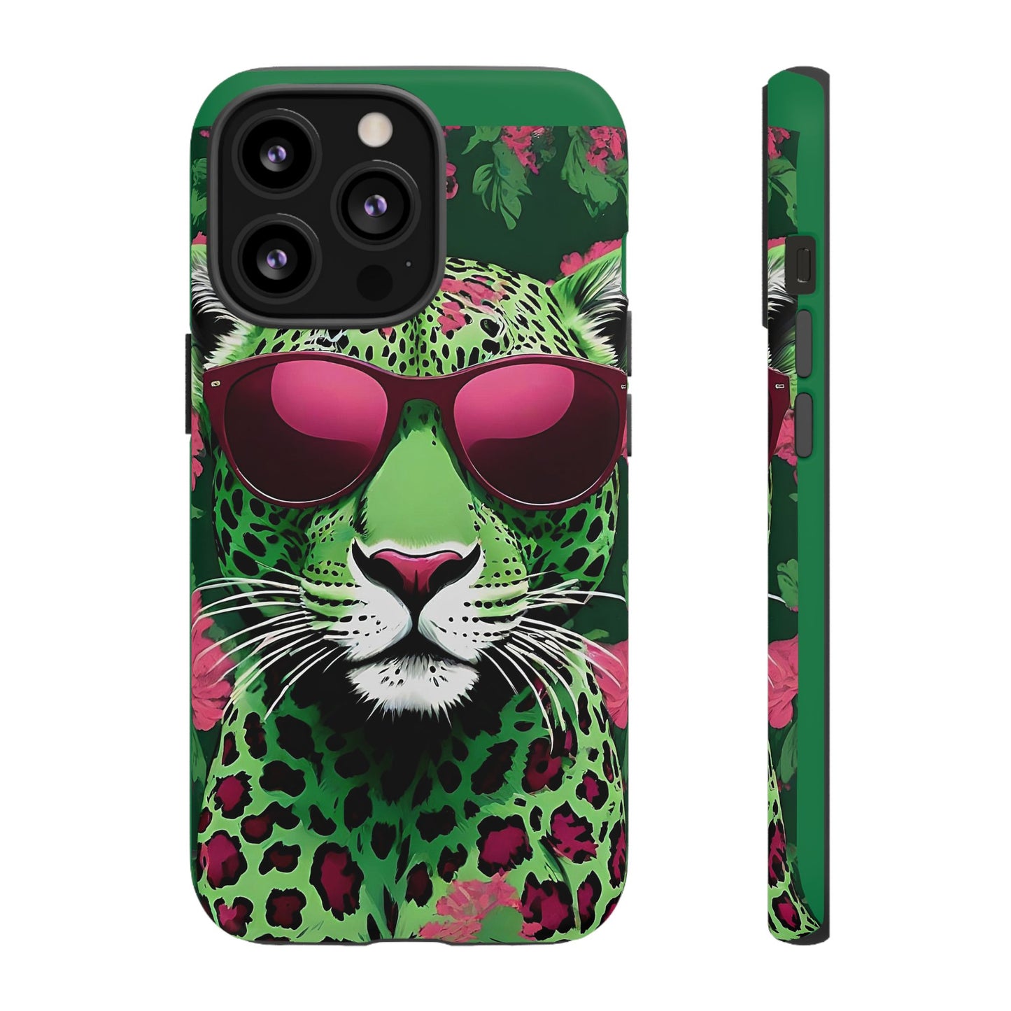 Phone Case - Lime Green & Burgundy Leopard In Sunglasses Design