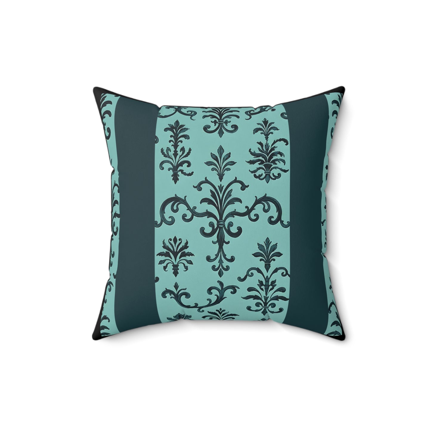 Elegant Faux Suede Square Pillow - Boho Home Decor, Cozy Living Room Cushion, Decorative Throw Pillow - Teal Striped Rococo