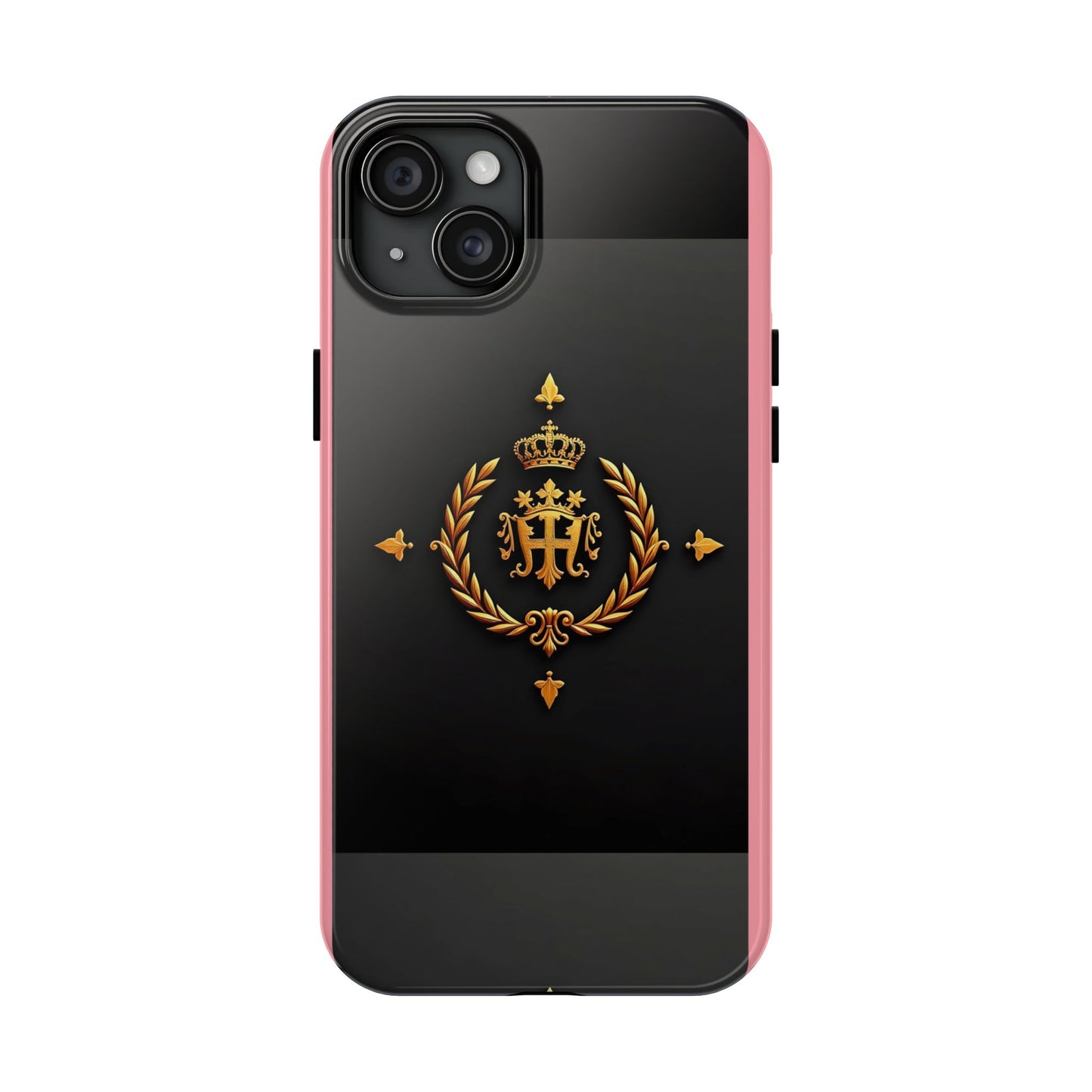 Tough Phone Case with Regal Design - Elegant Phone Protection, Gift for Him/Her, Royalty Inspired - Pink Striped Gold Crest