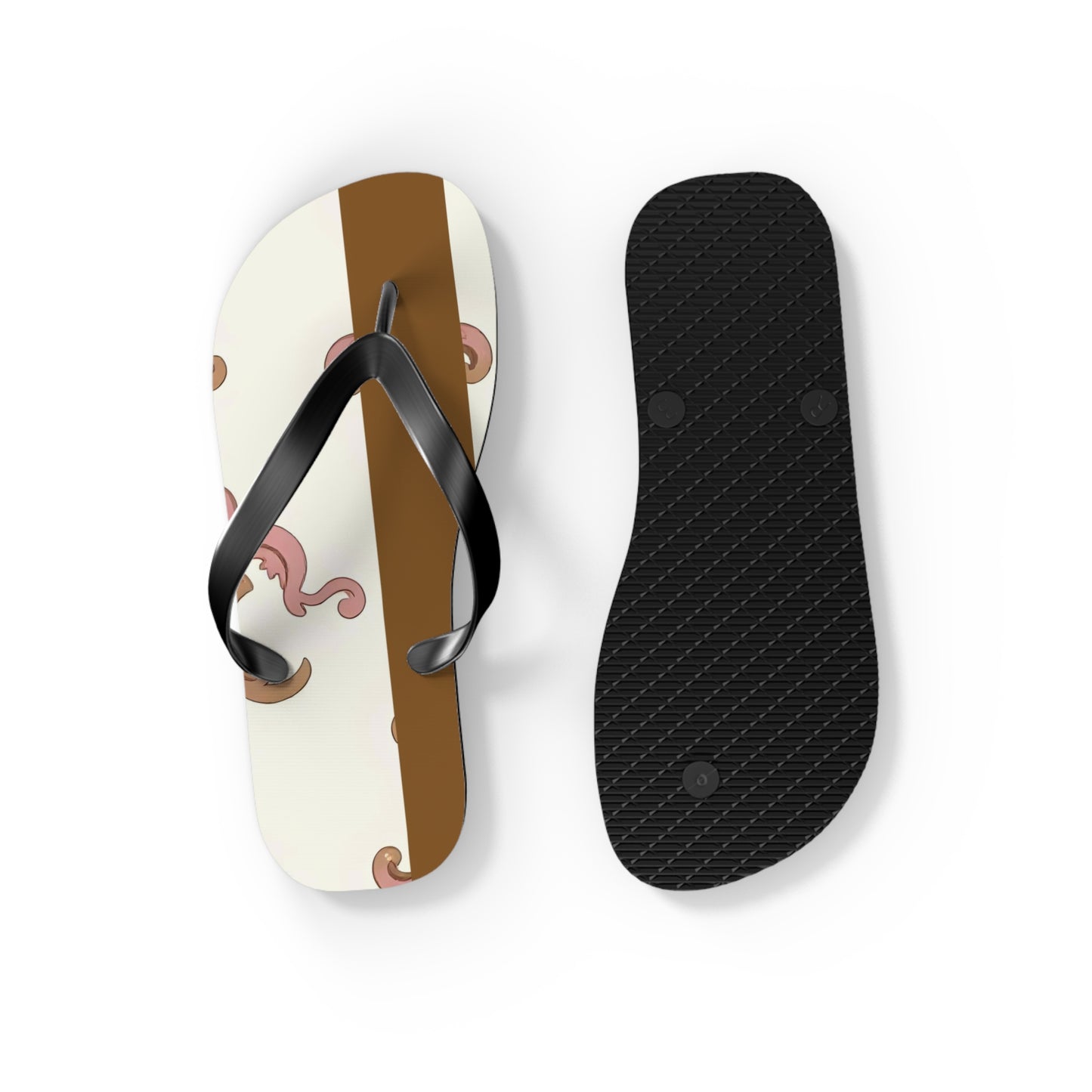 Stylish Flip Flops - Summer Footwear, Beach Ready, Vacation Essentials, Casual Sandals, Gift for Her - Brown Striped Pink Arabesque