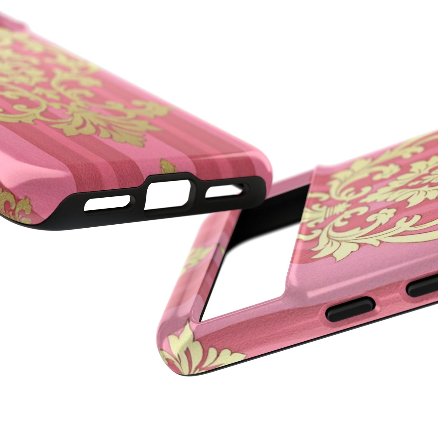 Elegant Floral Motif Phone Case - Tough Cases with Vintage Design - Pink Striped Damask