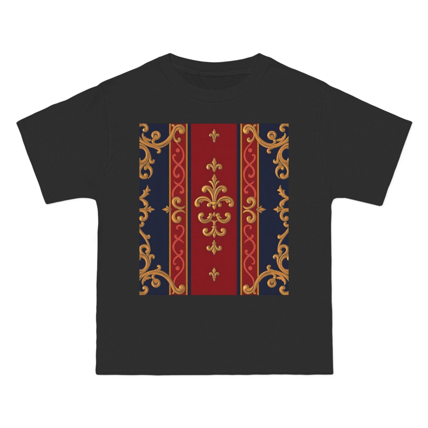 Elegant Baroque T-Shirt for Fashion Lovers, Casual Wear, Gift for Her, Unique Tee for Art Enthusiasts - Midnight Blue & Dusk Red Gold Baroque