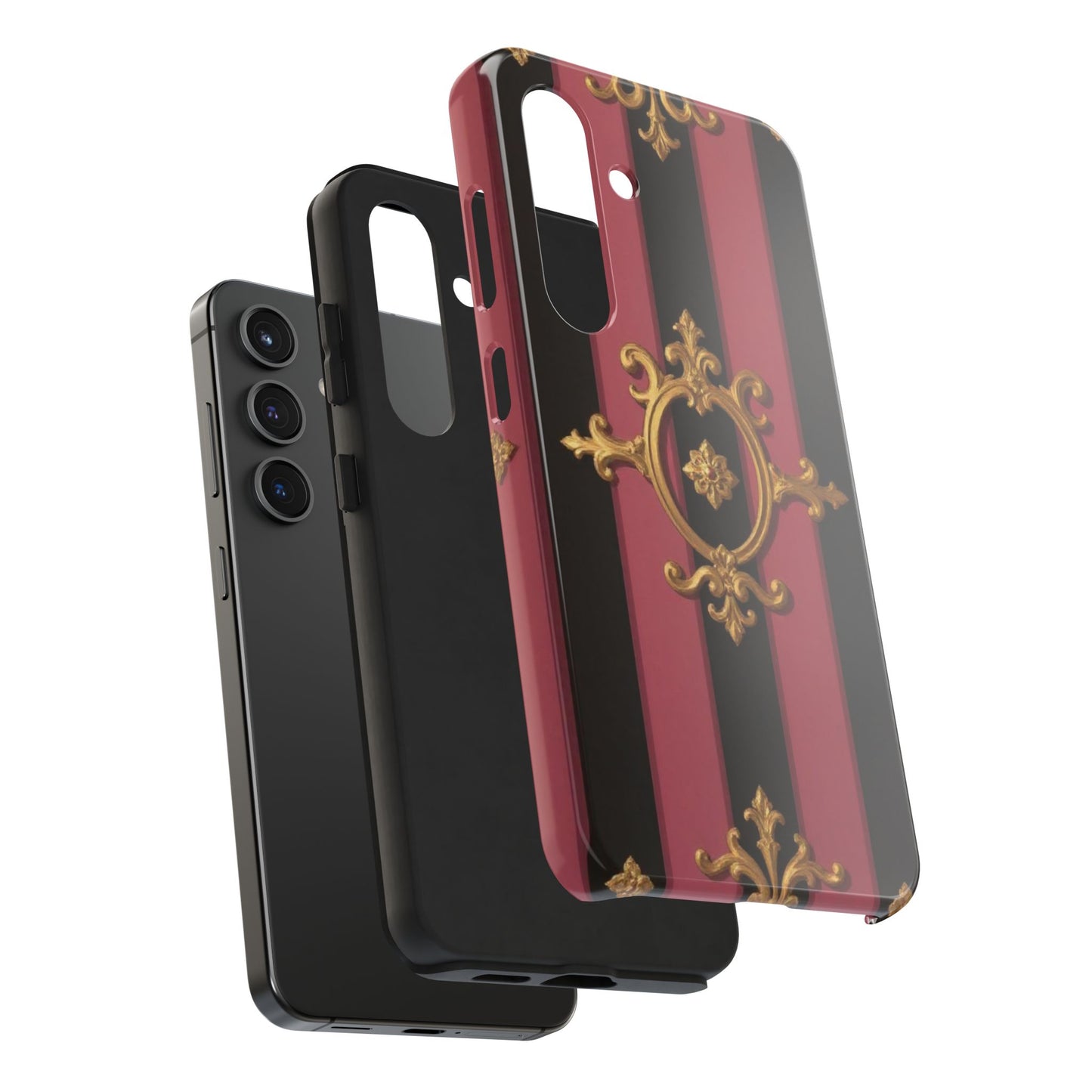 Elegant Black & Mauve Striped Gold Baroque Tough Phone Cases, Luxe Phone Covers, Fashionable Mobile Cases, Gift for Her, Holiday Phone Accessories