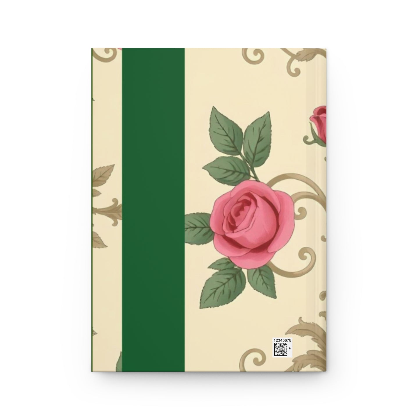 Elegant Floral Motif Hardcover Journal - Stylish Writing Notebook - Green Border Roses & Damask