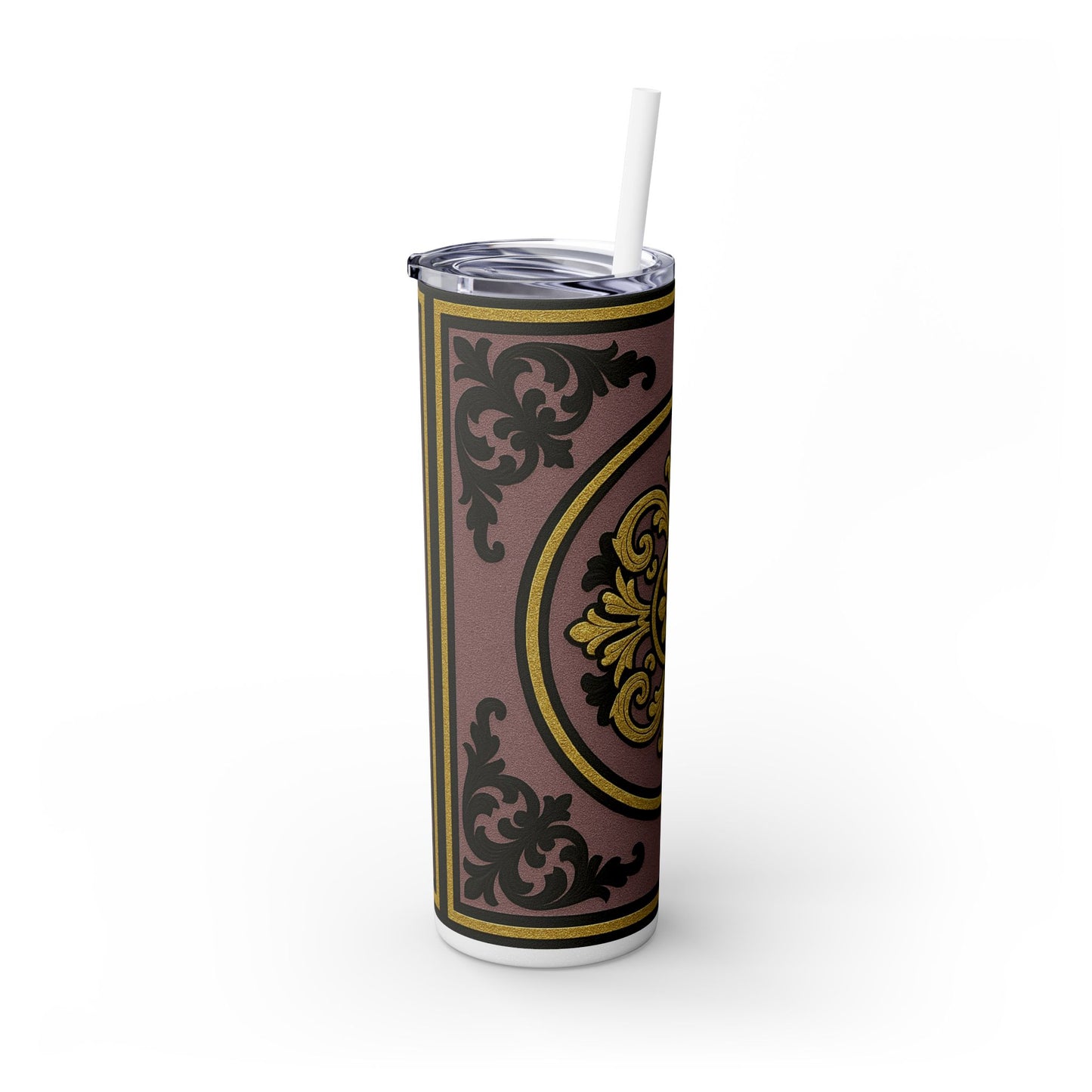 Gilded Mauve With Gold-Black Baroque Tumbler, Elegant Drinkware for Home, Travel, Gifts, Parties, Personalized Beverage Holder