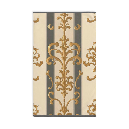 Luxurious Ornate Hand Towel - Elegant Home Décor - Dusk Olive Striped Gold Damask