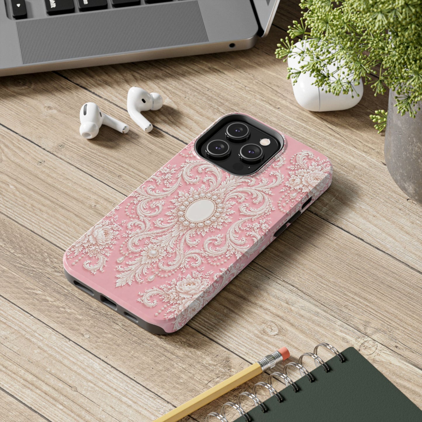 Pink Rococo Elegant Floral Tough Phone Case - Pink Vintage Design