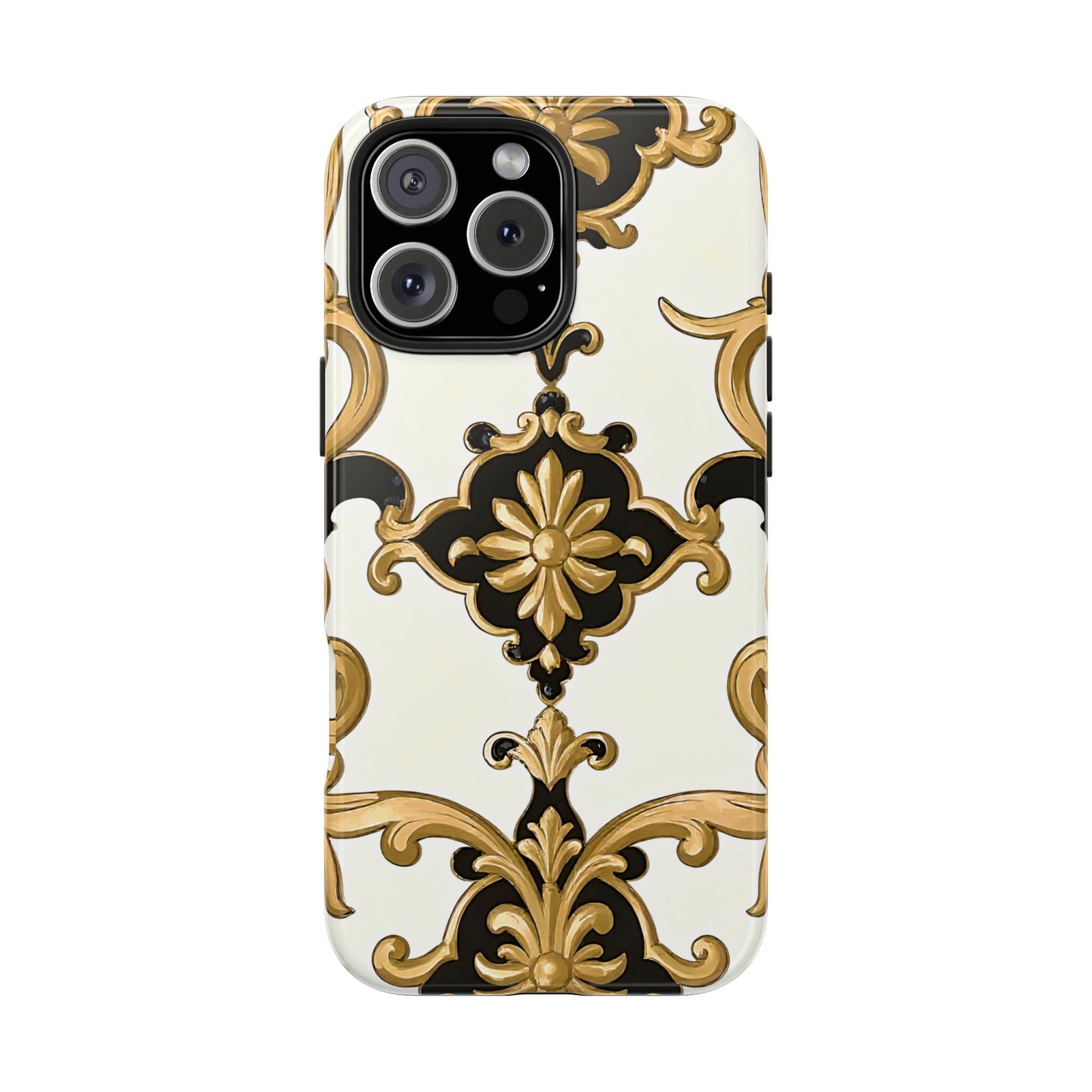 Elegant Floral Tough Phone Cases, Durable Phone Cover, Stylish Phone Accessories, Gift for Her, Chic Phone Cases - Black & Gold Rococo