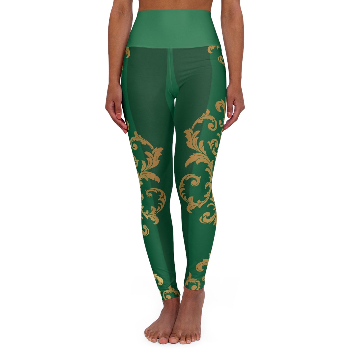 Green Striped Gold Baroque High-Waisted Yoga Leggings
