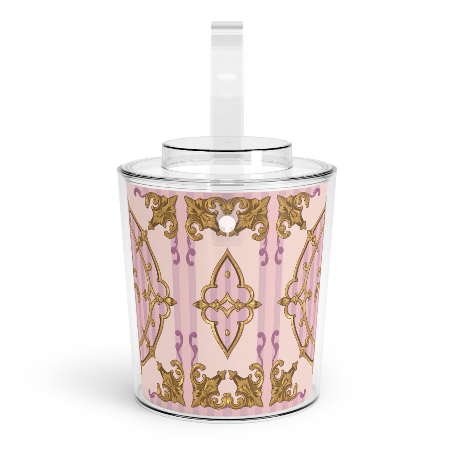 Elegant Lavender & Alabaster Striped Gold Baroque Decorative Ice Bucket with Tongs for Parties, Weddings, Home Bar, Summer Gatherings, Gift Idea