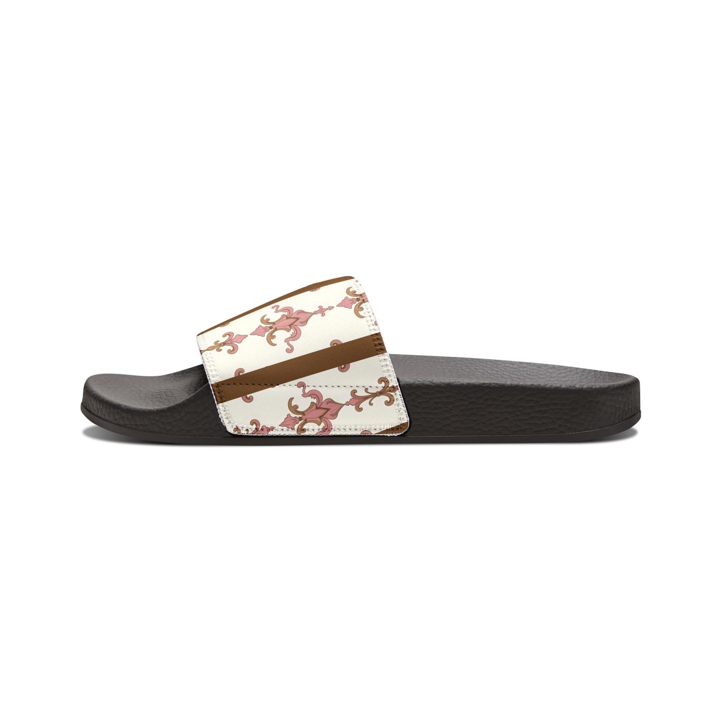 Chic Removable-Strap Sandals for Women, Stylish Summer Footwear, Vacation Ready, Comfortable Beach Shoes - Brown Striped Pink Arabesque