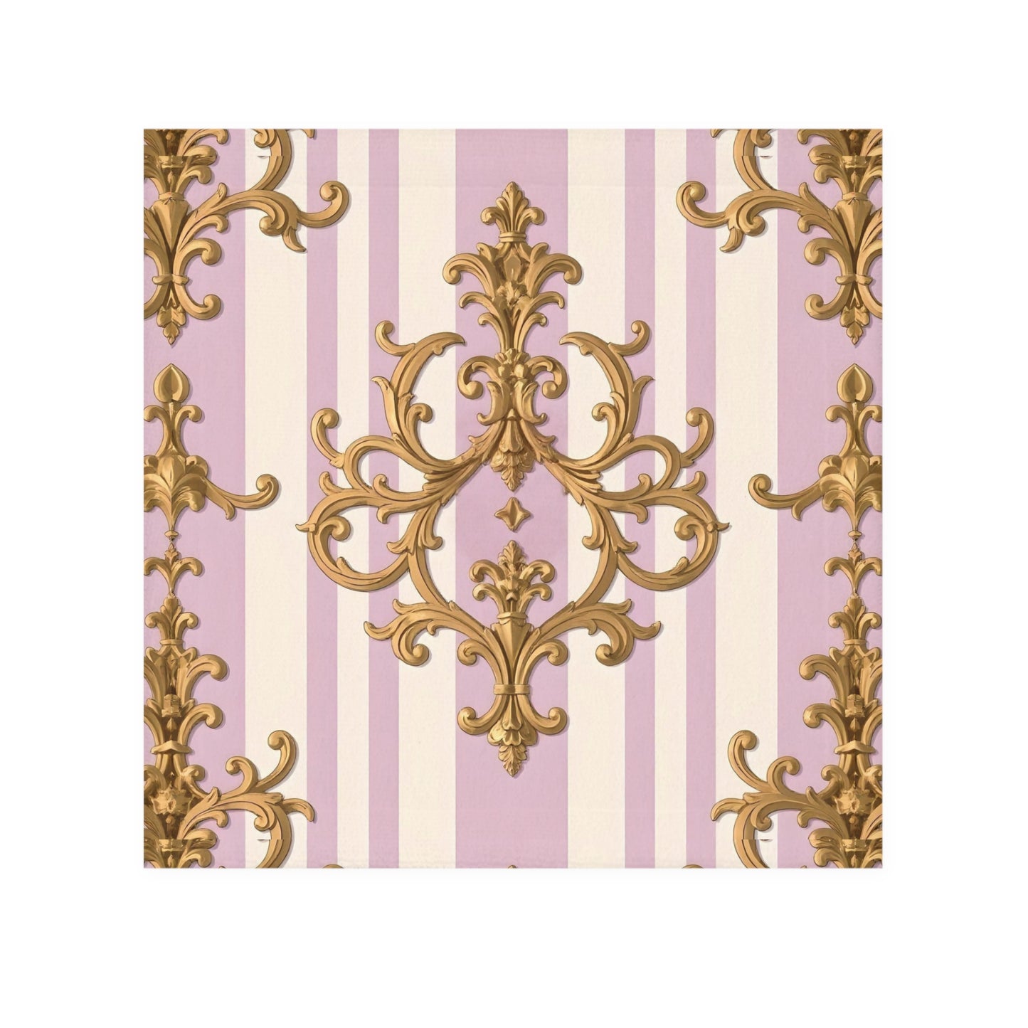 Elegant Floral Face Towel - Luxurious Spa Gift, Bathroom Decor, Home Essentials, Wedding Favors, Self-Care - Lilac & Alabaster Striped Gold Baroque