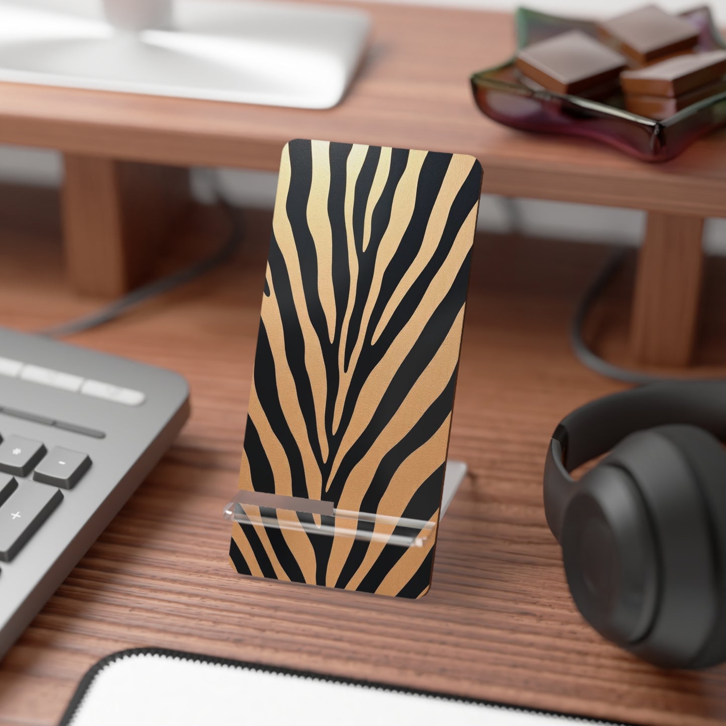 Zebra Print Smartphone Stand - Stylish Mobile Display Holder for Desk
