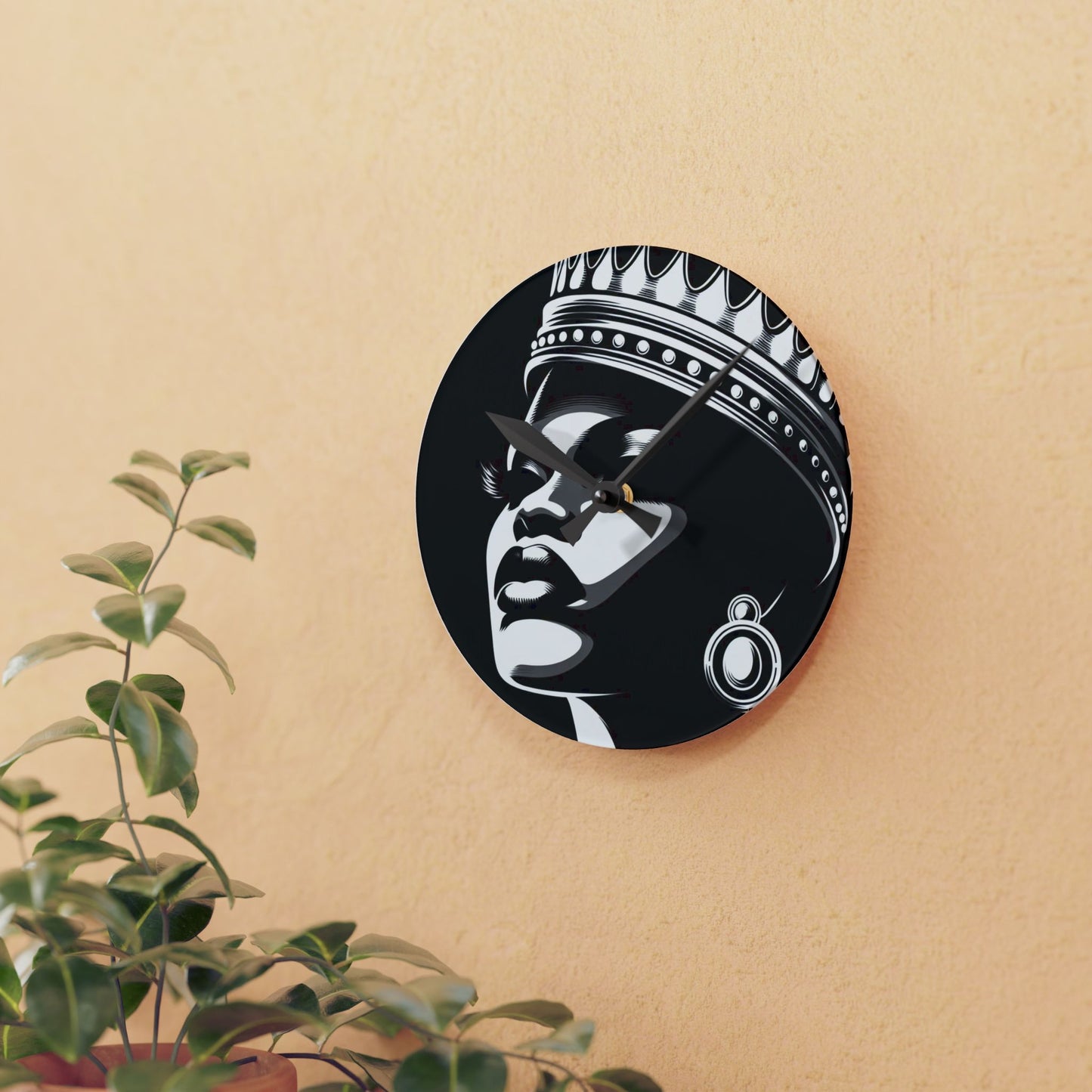 Elegant Queen Acrylic Wall Clock, Modern Home Decor, African American Art, Unique Gifts, Wall Art for Living Room