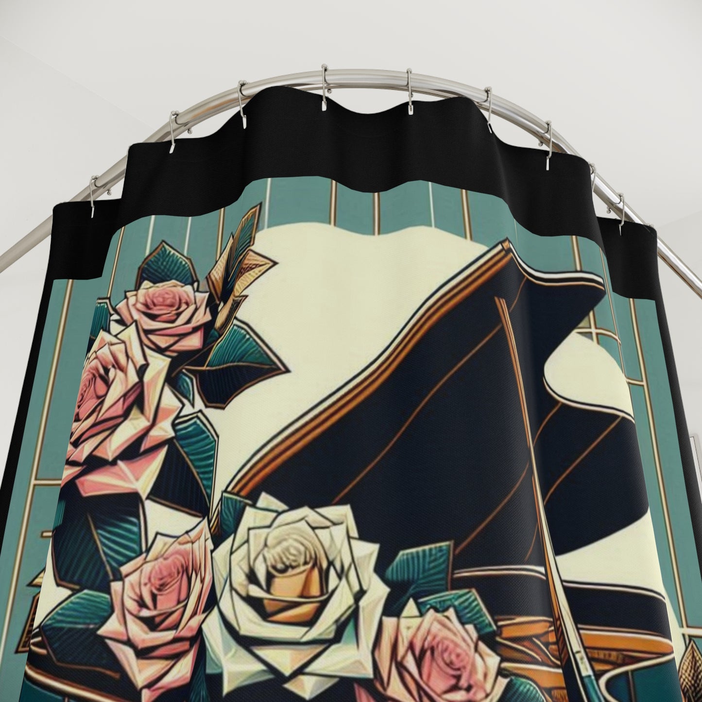 Elegant Floral Piano Shower Curtain - Musical Home Decor