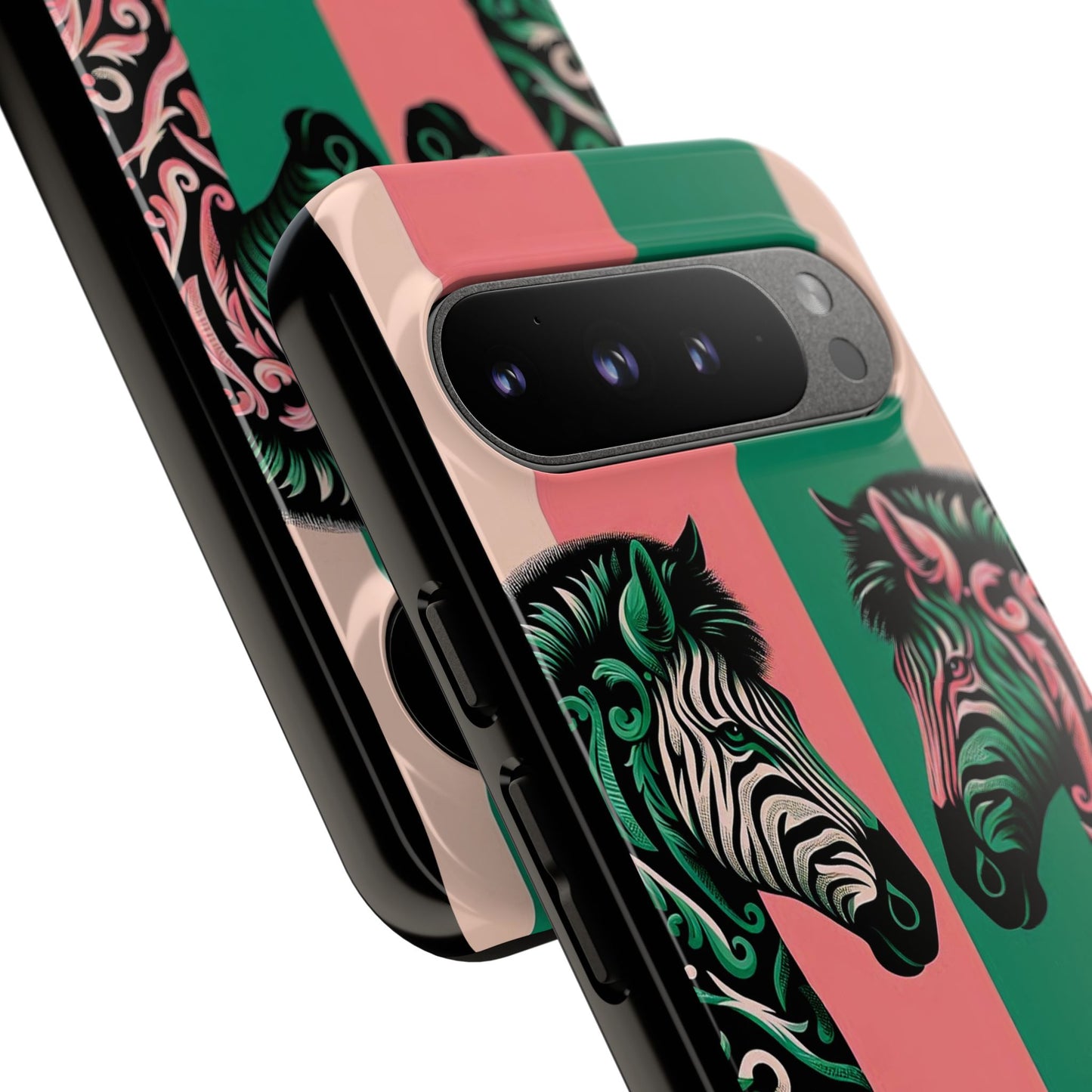 Phone Case - Elegant Pink & Green Zebra Damask Design
