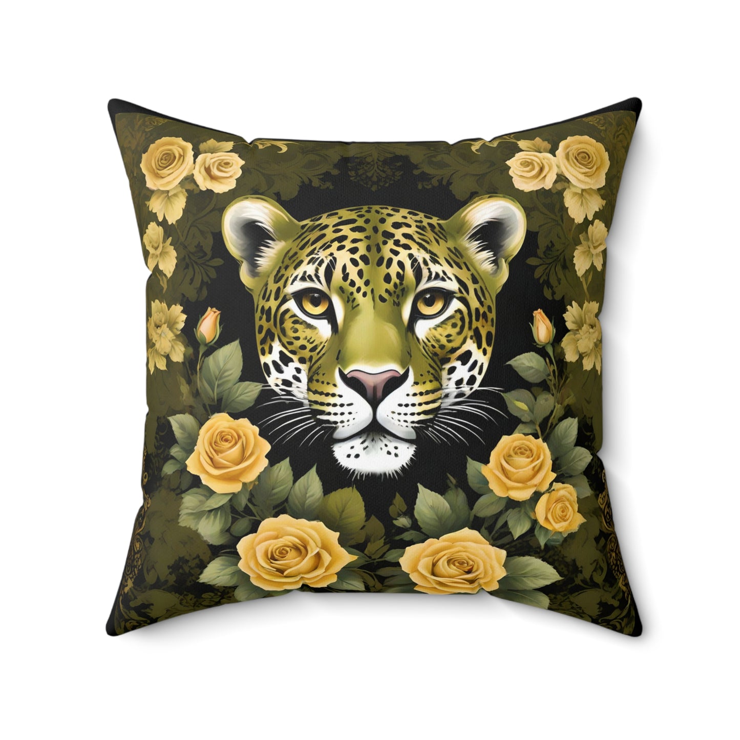Elegant Leopard Decorative Pillow with Floral Design - Olive Leopard