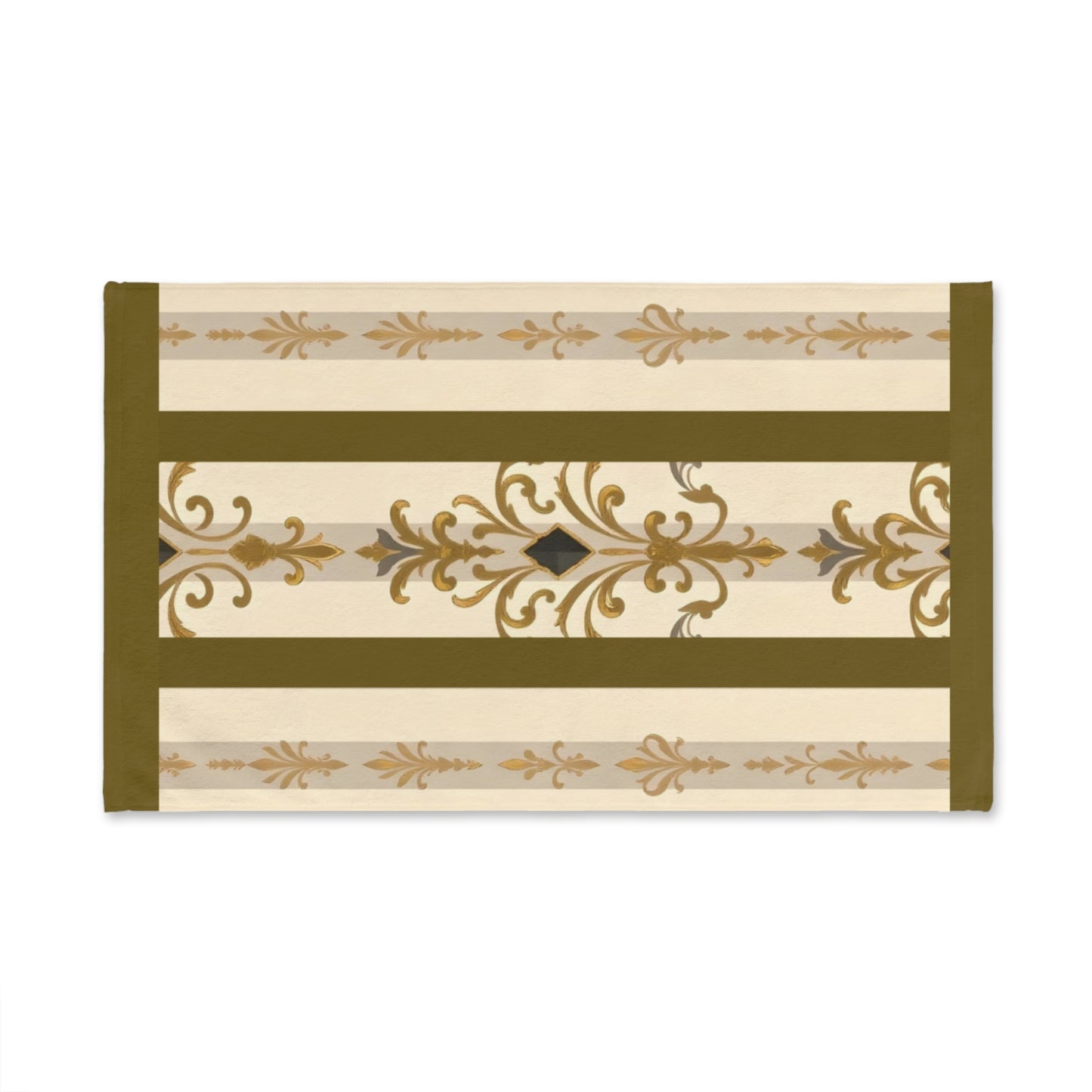 Luxurious Ornate Hand Towel - Elegant Home Décor - Olive Striped Gold Damask