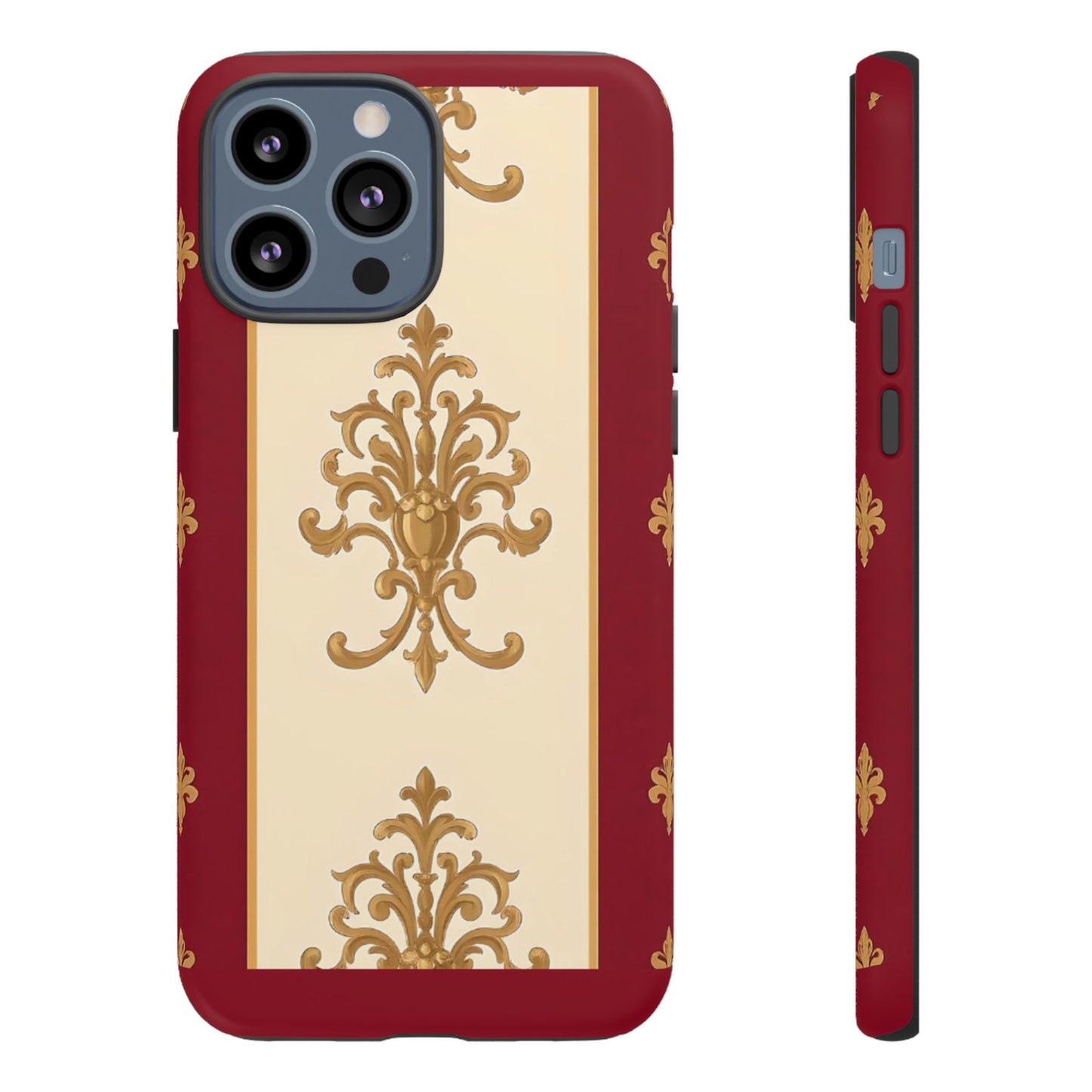 Elegant Floral Motif Phone Case - Tough Cases with Vintage Design - Dusk Red Striped Gold Damask