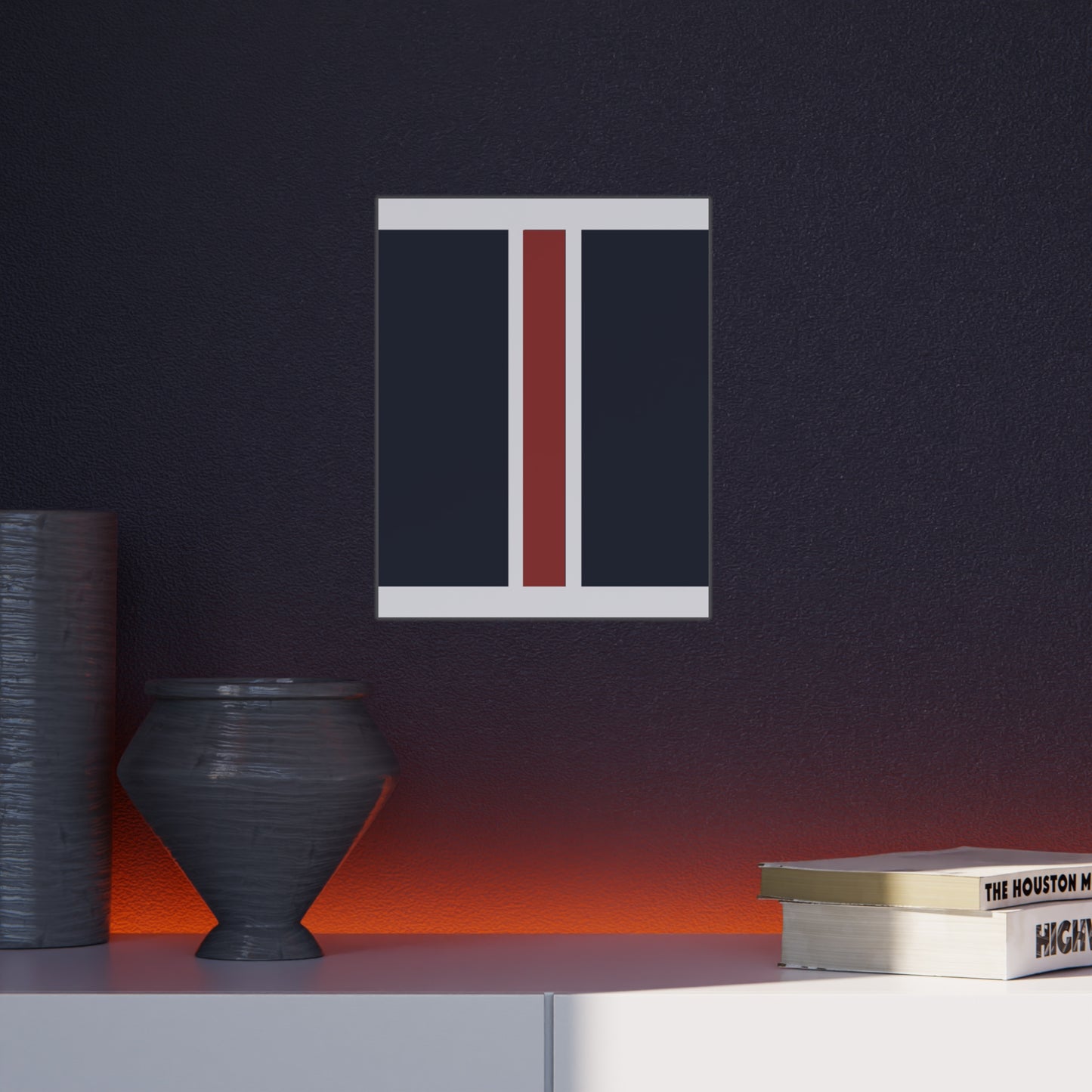 Lunar Midnight & Red-White Striped Stylish Foam Board Decor, Modern Wall Art, Home Office Decoration, Customizable Display Board
