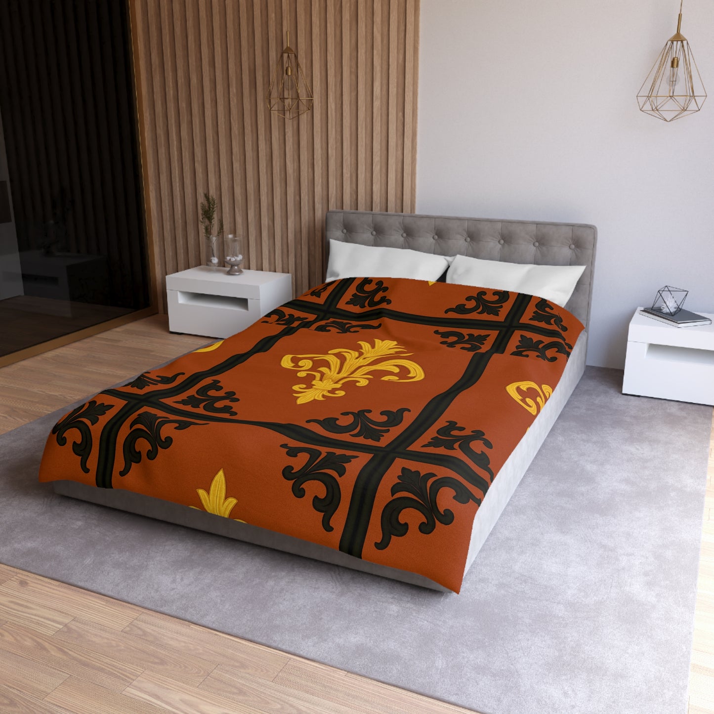 Dusk Terracotta Baroque Duvet Cover — Dusk Terracotta & Gold Tile Pattern