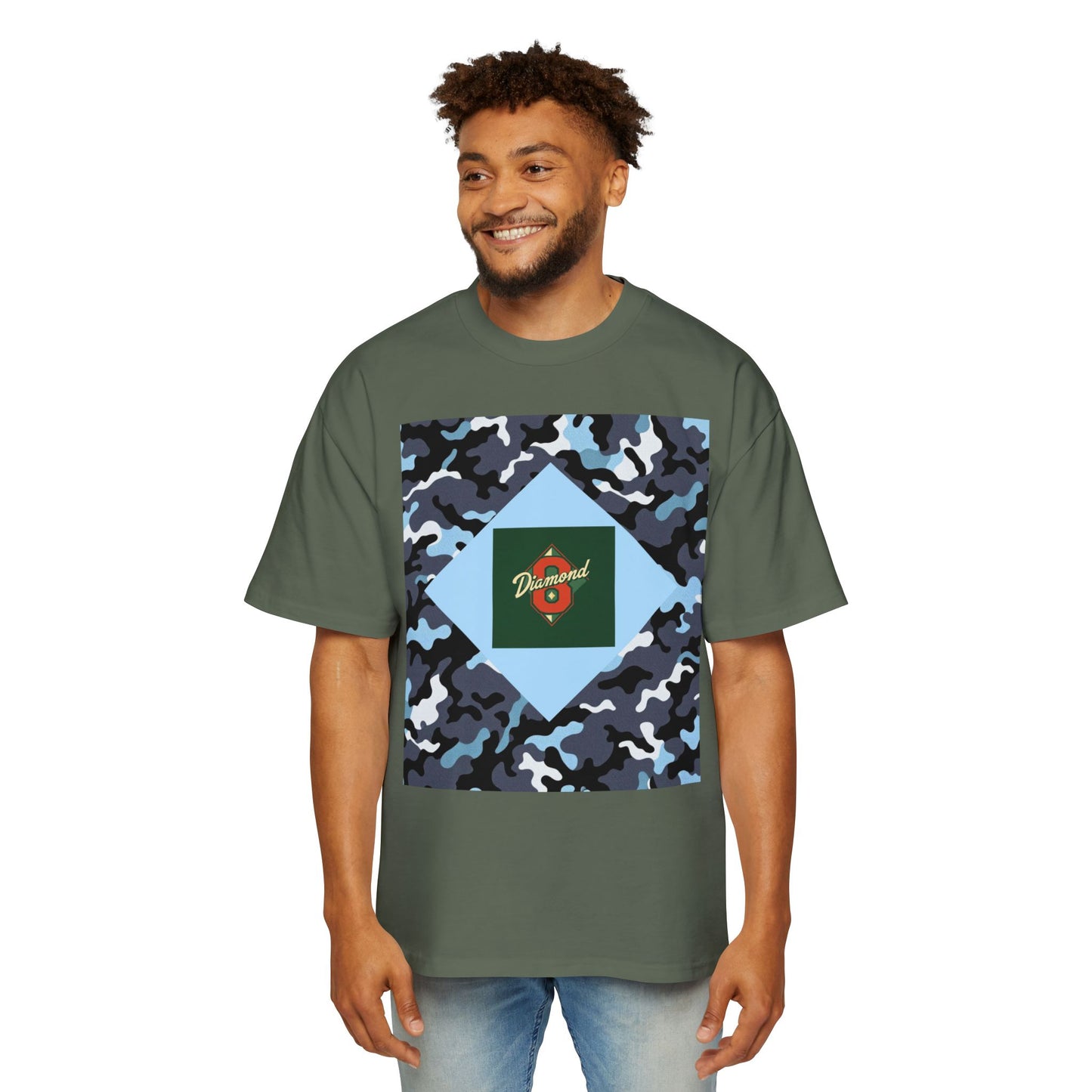 Men's Oversized Camo Tee, Casual Streetwear, Graphic T-Shirt, Trendy Outfit, Gift for Him, Relaxed Fit Top - Camo & Diamond 8
