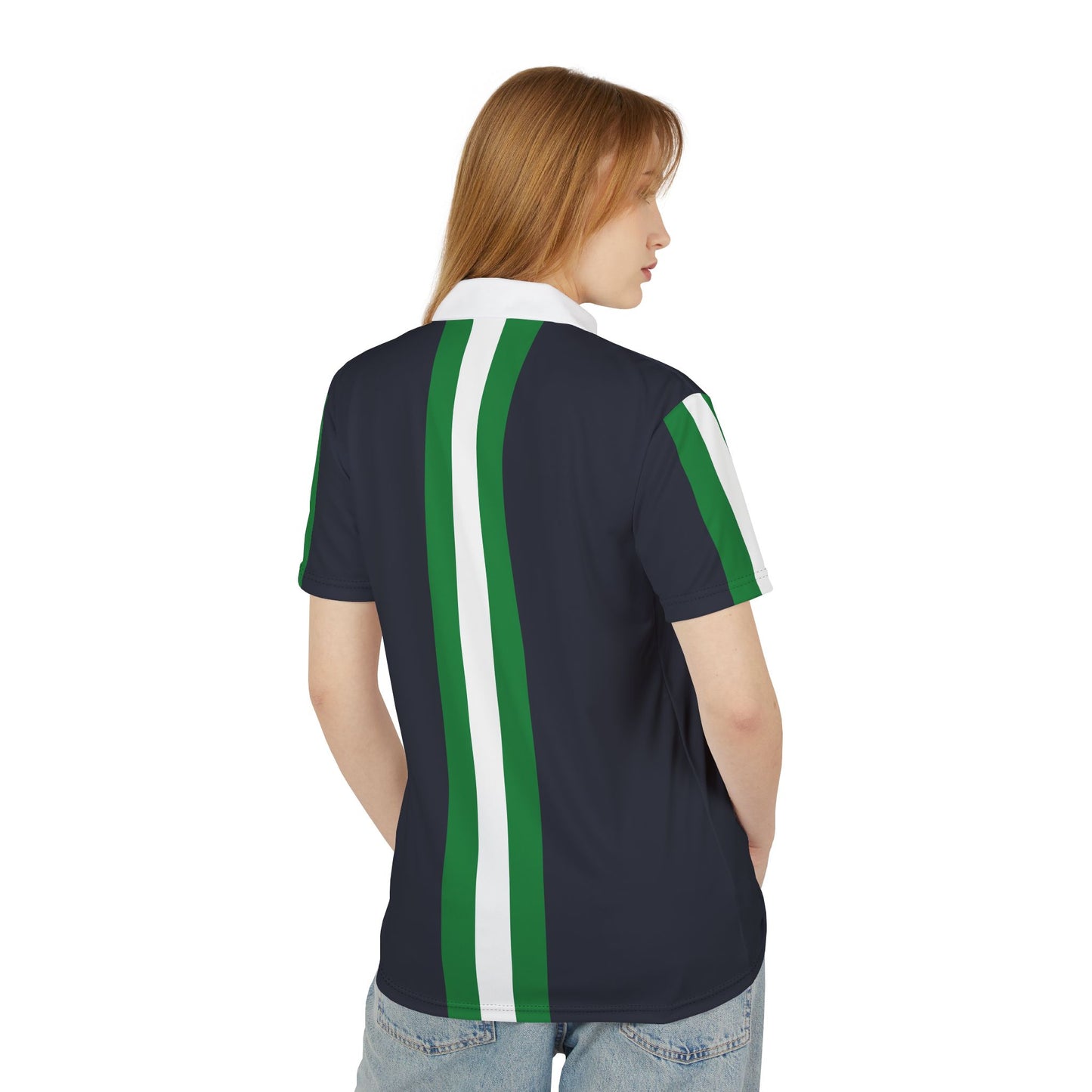 Lunar Midnight & Green-White Striped Stylish Unisex Polo Shirt - Sporty Vibe, Casual Wear, Perfect for Summer, Gift for Men and Women