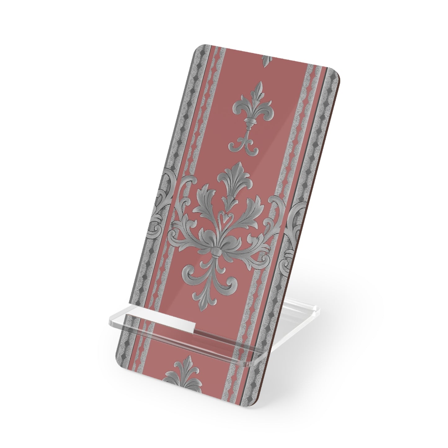 Elegant Smartphone Display Stand - Decorative Holder for Home & Office - Gray & Mauve Striped Baroque