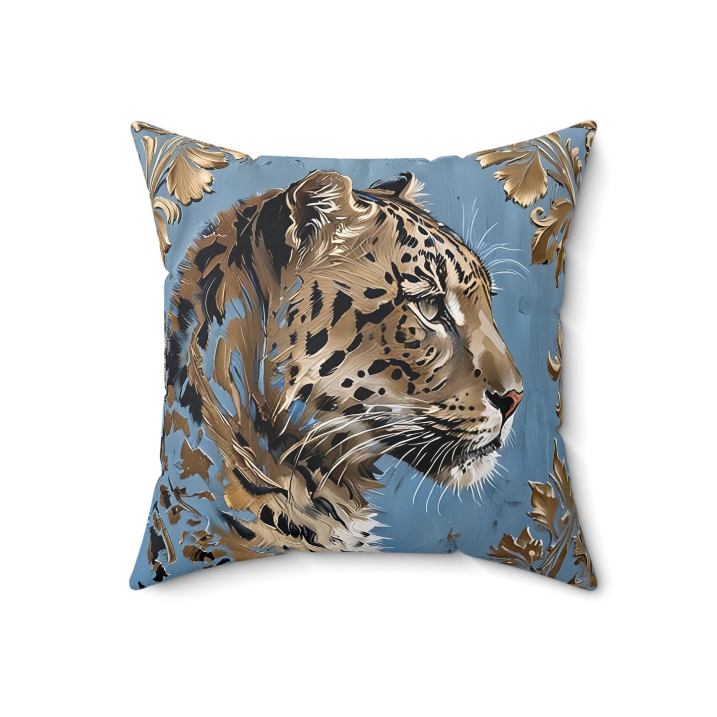 Elegant Leopard Print Square Pillow - Luxurious Home Decor - Powder Blue
