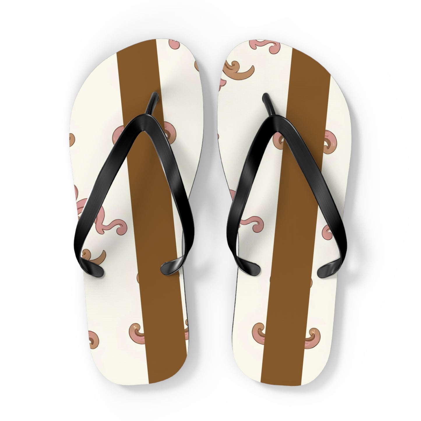 Stylish Flip Flops - Summer Footwear, Beach Ready, Vacation Essentials, Casual Sandals, Gift for Her - Brown Striped Pink Arabesque