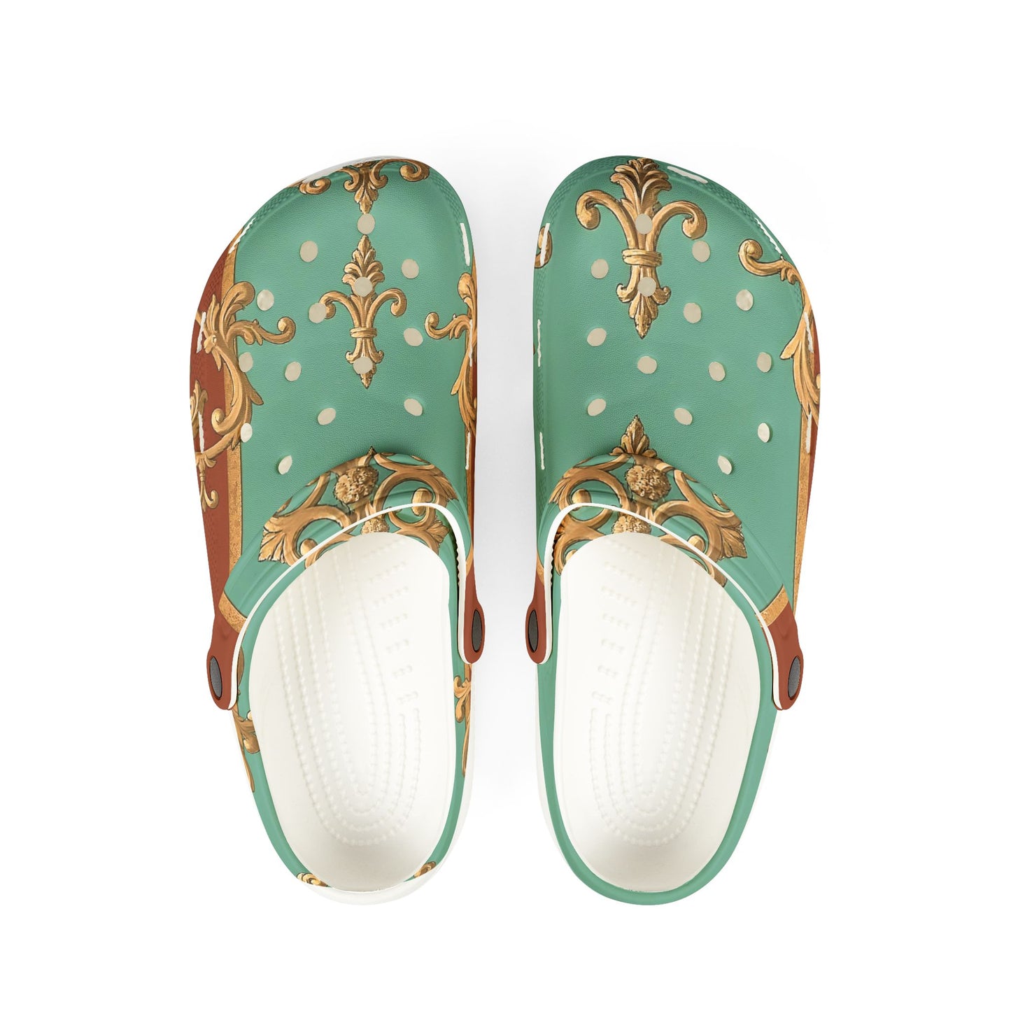 Elegant Decorative EVA Foam Rubber Shoes - Stylish Comfort for Every Occasion - Rust & Mint Aqua Striped Baroque