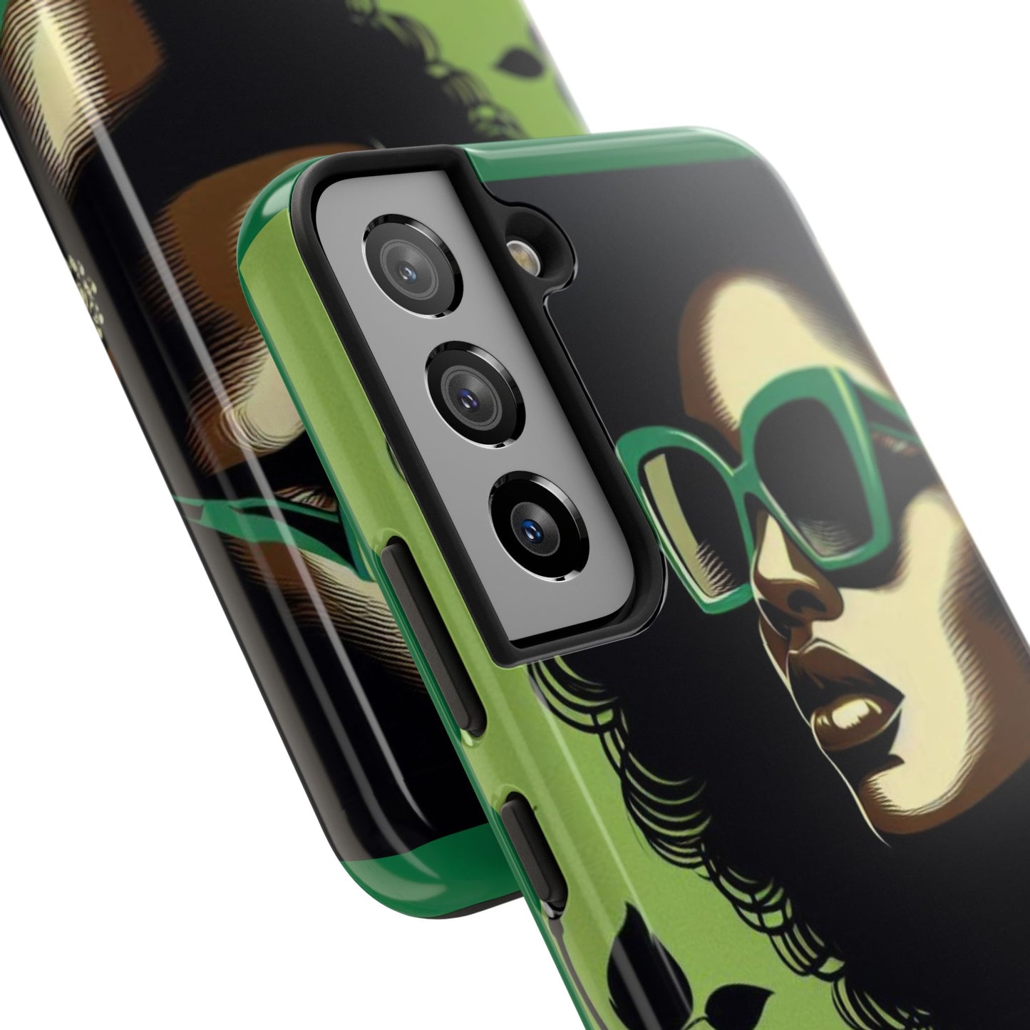 Chic Tough Phone Case | Artistic Green & Black Design | Phone Protection, Gift for Her, Stylish Accessory, Trendy Tech - Lady in Green