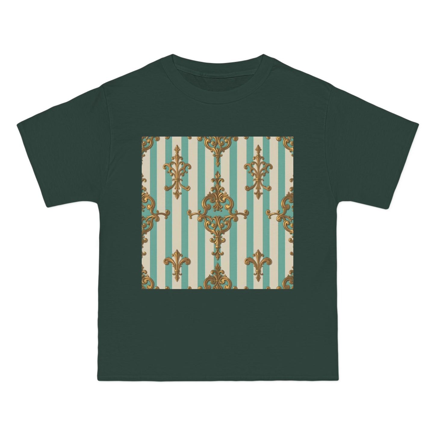 Elegant Patterned Short-Sleeve T-Shirt, Fashion Tee, Casual Wear, Gift for Her, Summer Style, Unique Design - Matte Green Striped Rococo