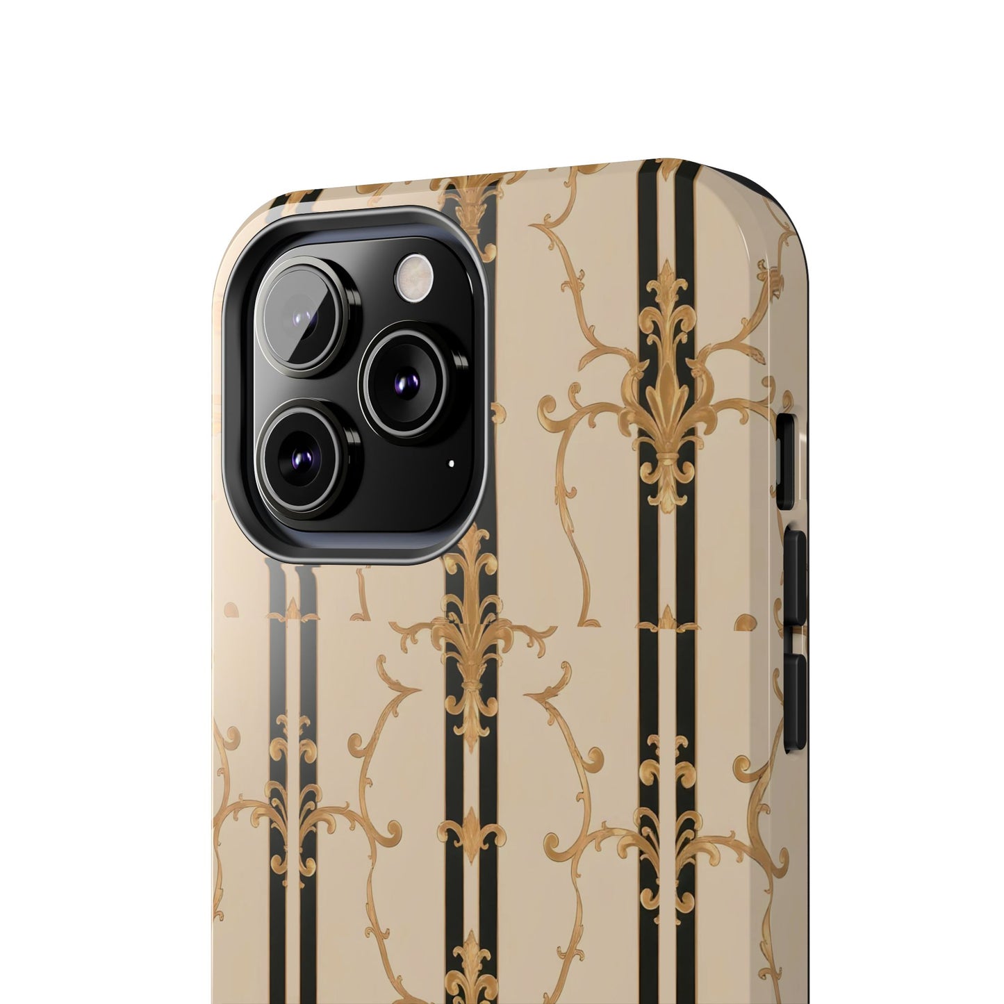 Elegantly Tough Phone Cases | Stylish Phone Covers, Durable Cases, Fashionable Accessories - Black & Beige Striped Damask