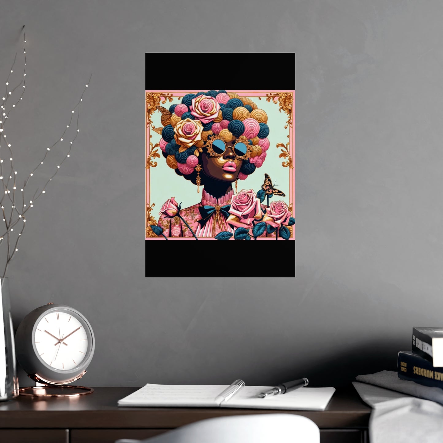 Vibrant Matte Art Posters, Wall Decor for Home, Boho Wall Art, Afrocentric Decor, Unique Gifts for Her - Lady In Pink Baroque