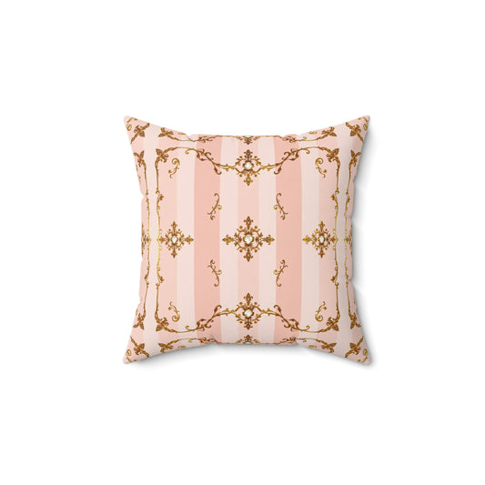 Elegant Vintage Decorative Pillow - Pink Jeweled Floral Baroque Design