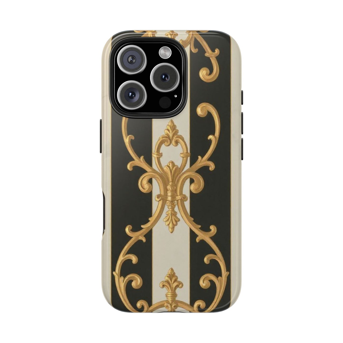 Elegant Black & Alabaster Striped Baroque Tough Phone Cases - Chic Protection, Black Gold Decor, Stylish Accessory, Gift for Her, Trendy Tech