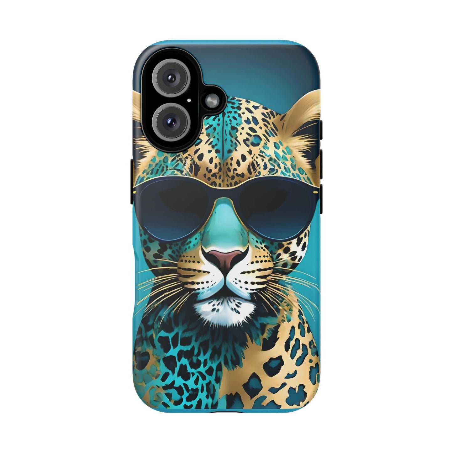 Phone Case - Aqua & Gold Leopard In Sunglasses Design